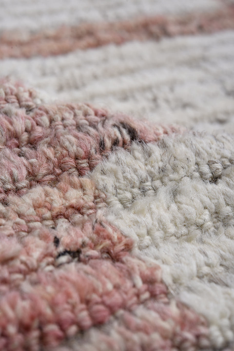 14' x 16' one-of-a-kind handmade vintage Tulu oversize rug. Color palette: ivory, blush, taupe, rose, gray, camel, pink