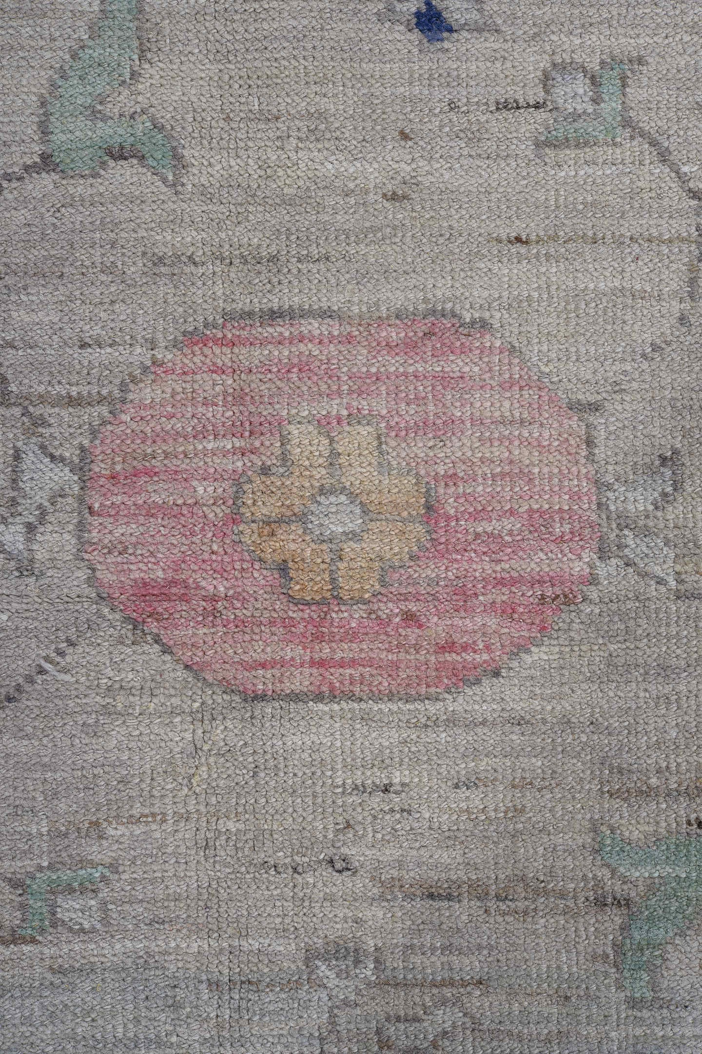 11' x 16' one-of-a-kind handmade vintage Oushak oversize rug. Color palette: gray, ivory, mint, blush, lavender, navy, taupe