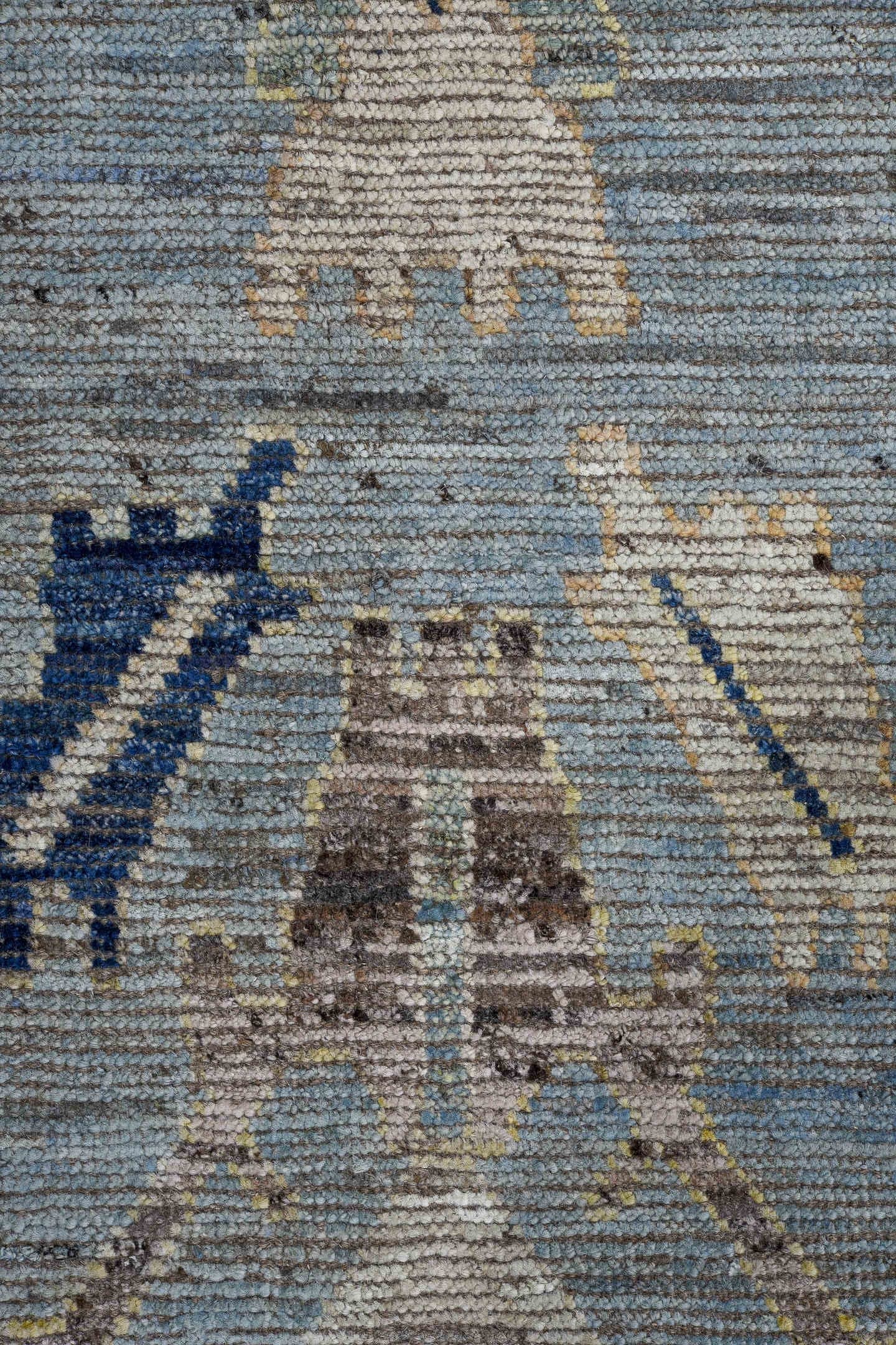 10' x 13' one-of-a-kind handmade vintage Oushak large size rug. Color palette: pale blue, ivory, sand, navy, taupe, beige