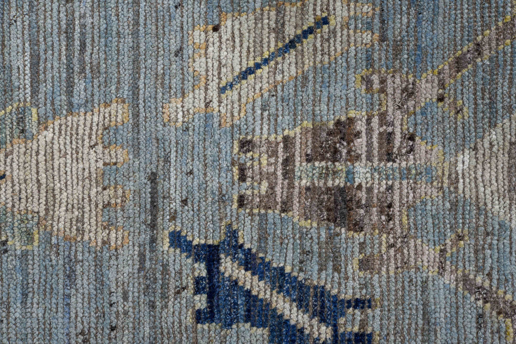 10' x 13' one-of-a-kind handmade vintage Oushak large size rug. Color palette: black, blue, brown, dark gray, dim gray