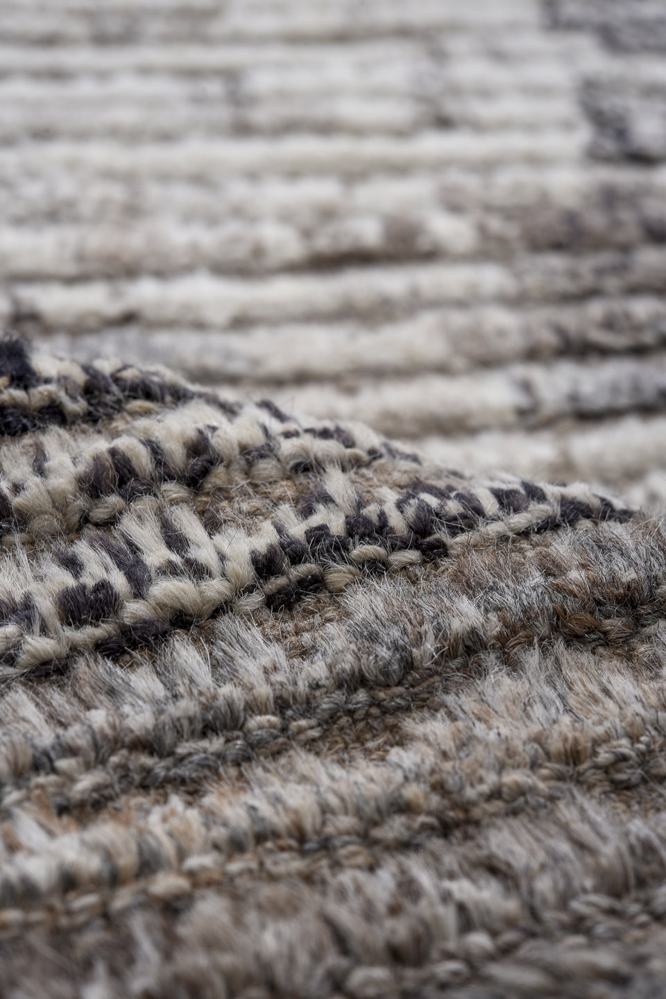 13' x 15' one-of-a-kind handmade vintage Tulu oversize rug. Color palette: black, brown, charcoal, gray, pink, red