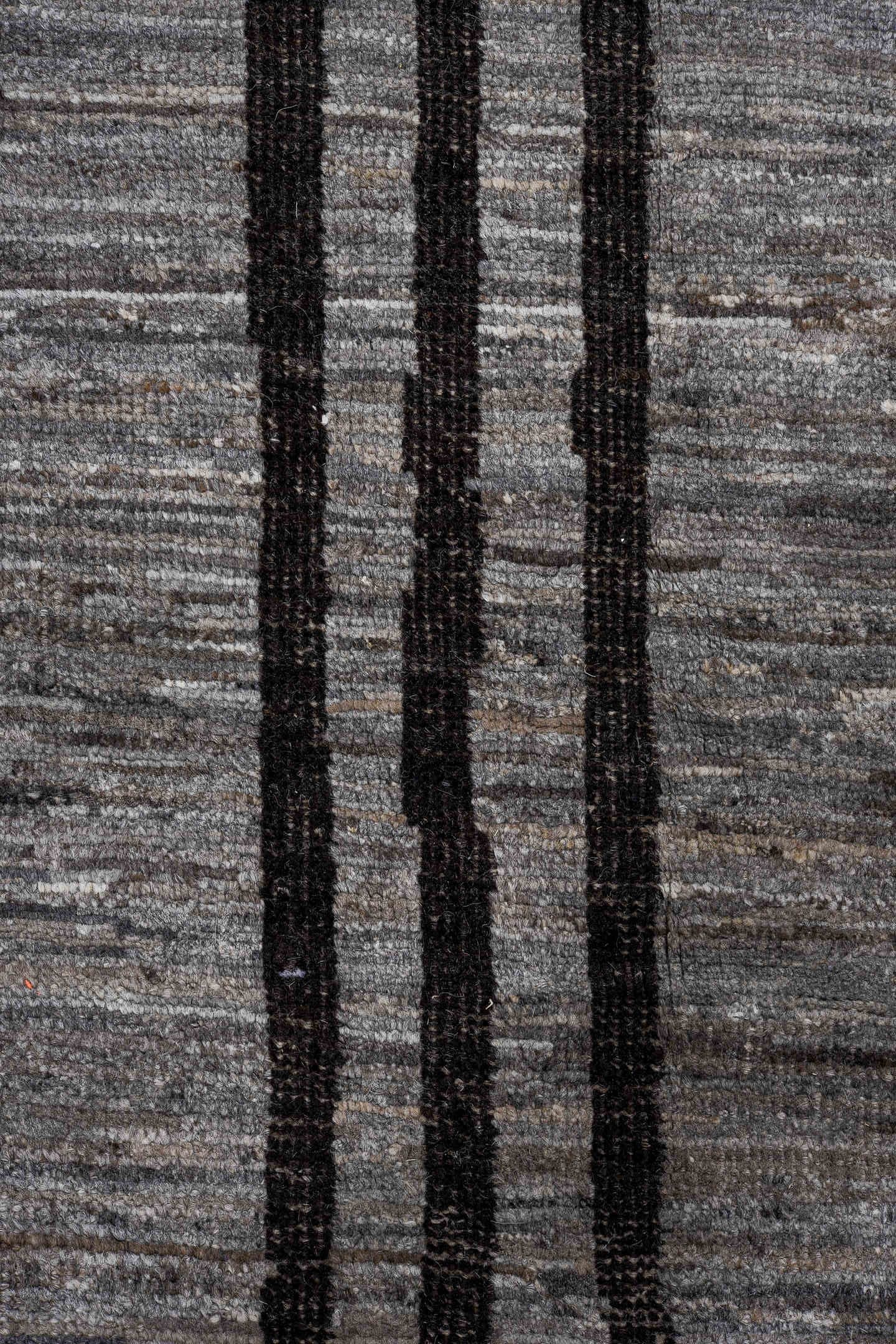 12' x 14' one-of-a-kind handmade vintage Tulu oversize rug. Color palette: gray, charcoal, black, ivory