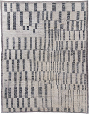 13' x 17' one-of-a-kind handmade vintage Tulu oversize rug. Color palette: ivory, charcoal, gray, black