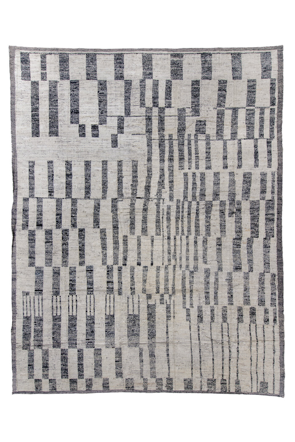 13' x 17' one-of-a-kind handmade vintage Tulu oversize rug. Color palette: blue, brown, gray, off-white, pink, red, redwood