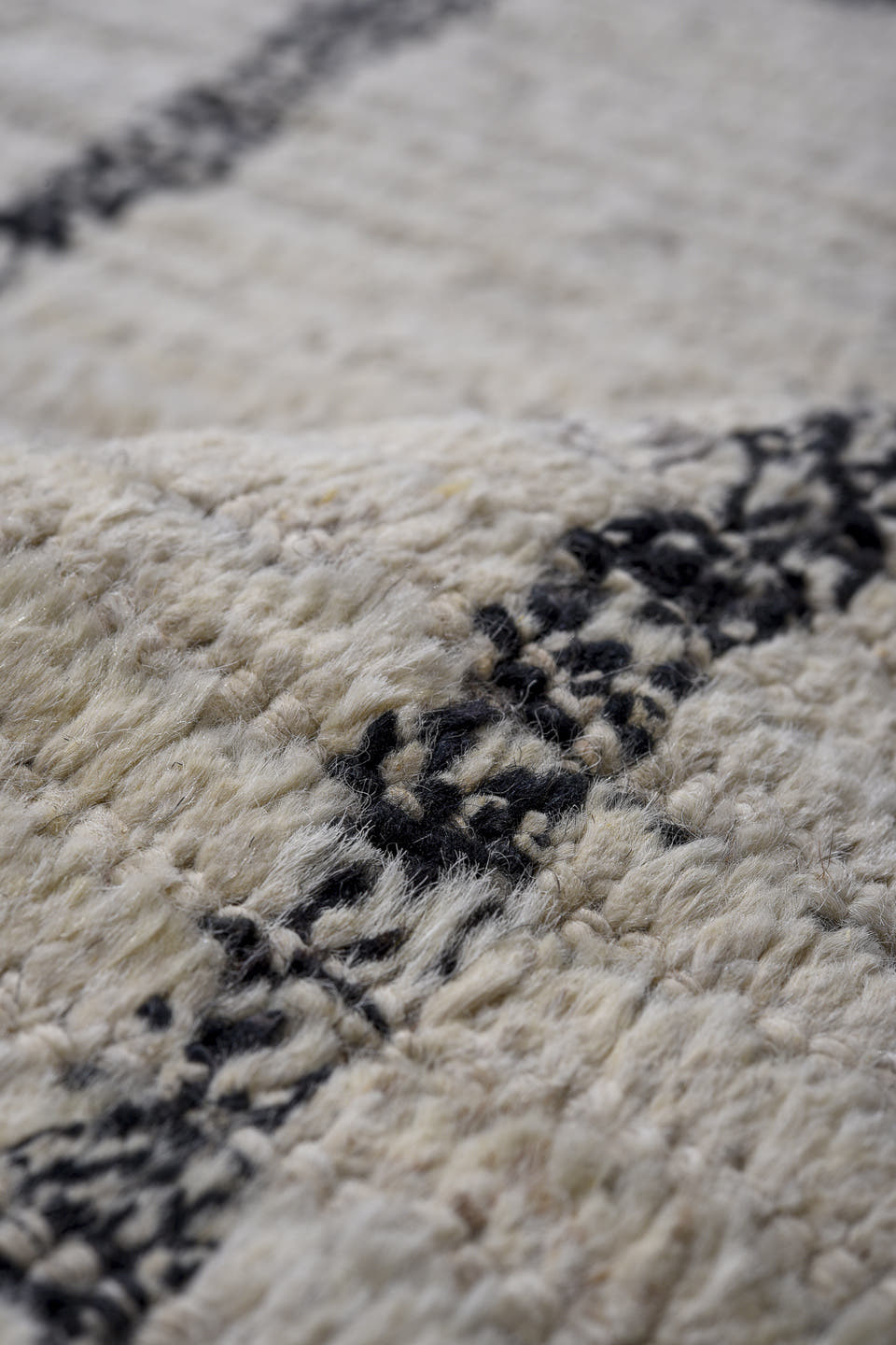 13' x 17' one-of-a-kind handmade vintage Tulu oversize rug. Color palette: ivory, charcoal, gray, black