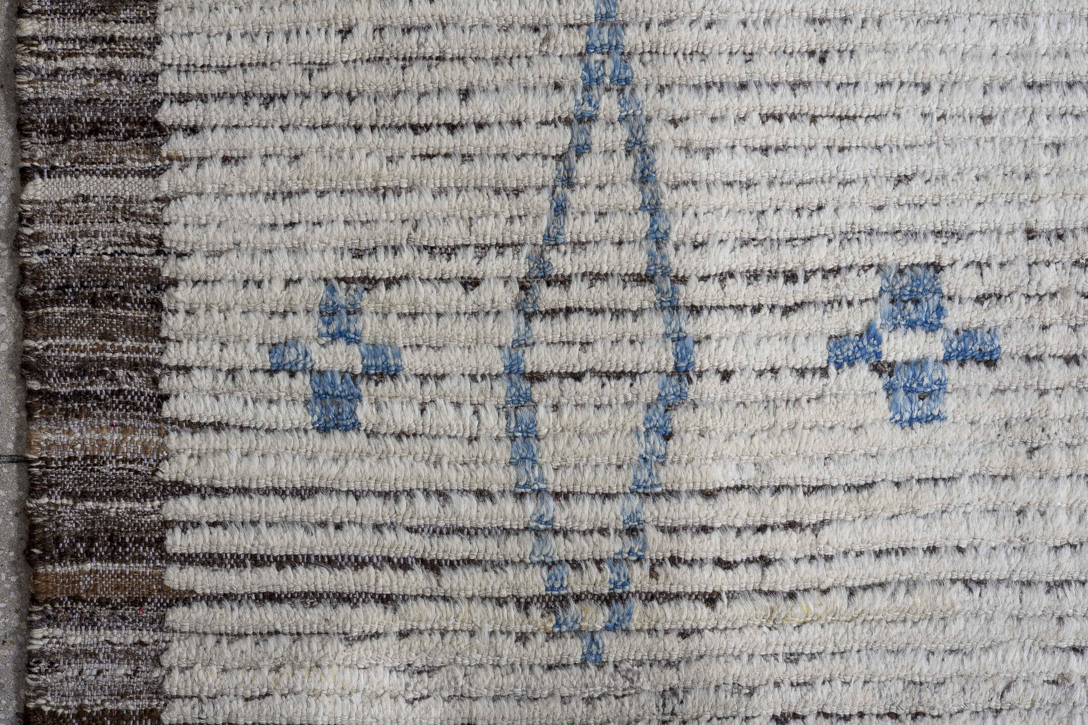 13' x 17' one-of-a-kind handmade vintage Tulu oversize rug. Color palette: ivory, charcoal, sky_blue, slate, taupe, gray