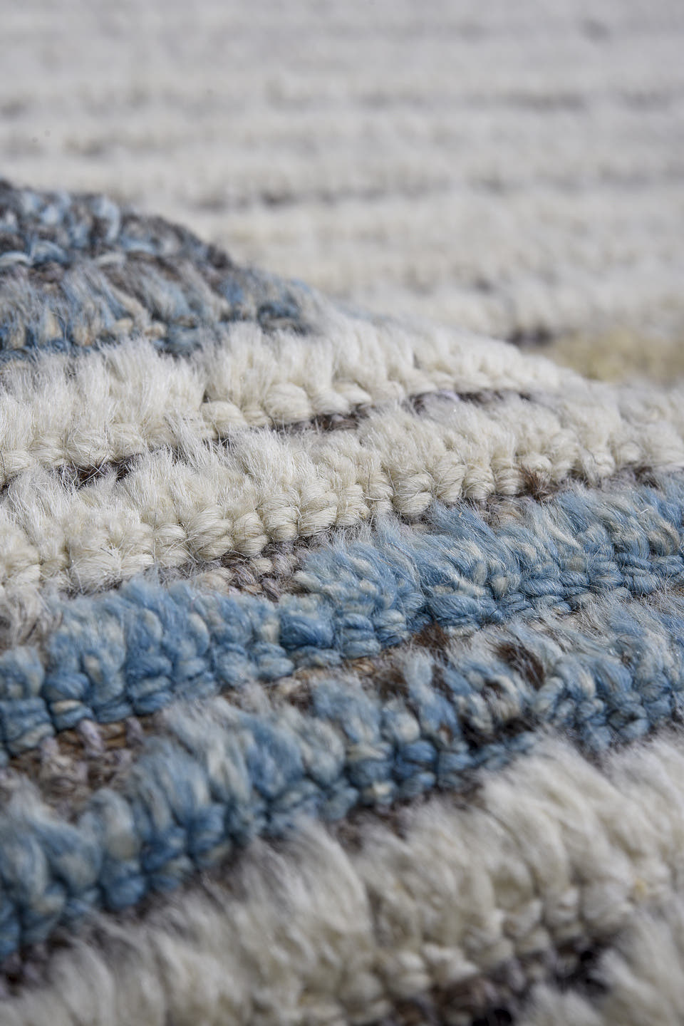 13' x 17' one-of-a-kind handmade vintage Tulu oversize rug. Color palette: ivory, charcoal, sky_blue, slate, taupe, gray