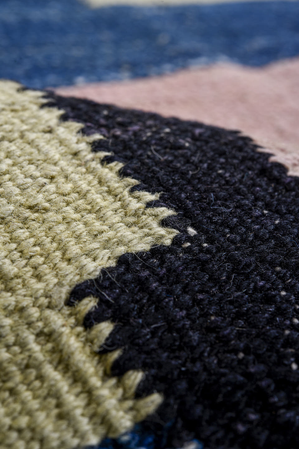 9' x 11' one-of-a-kind handmade vintage Kilim large size rug. Color palette: blue, ivory, black, blush, olive, cream, slate