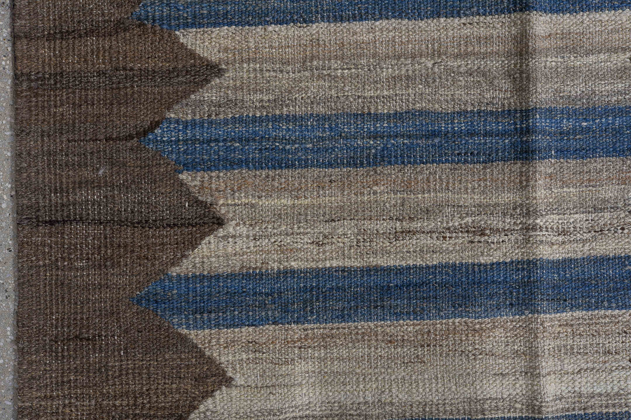 10' x 13' one-of-a-kind handmade vintage Kilim large size rug. Color palette: ivory, brown, blue, taupe, charcoal, beige