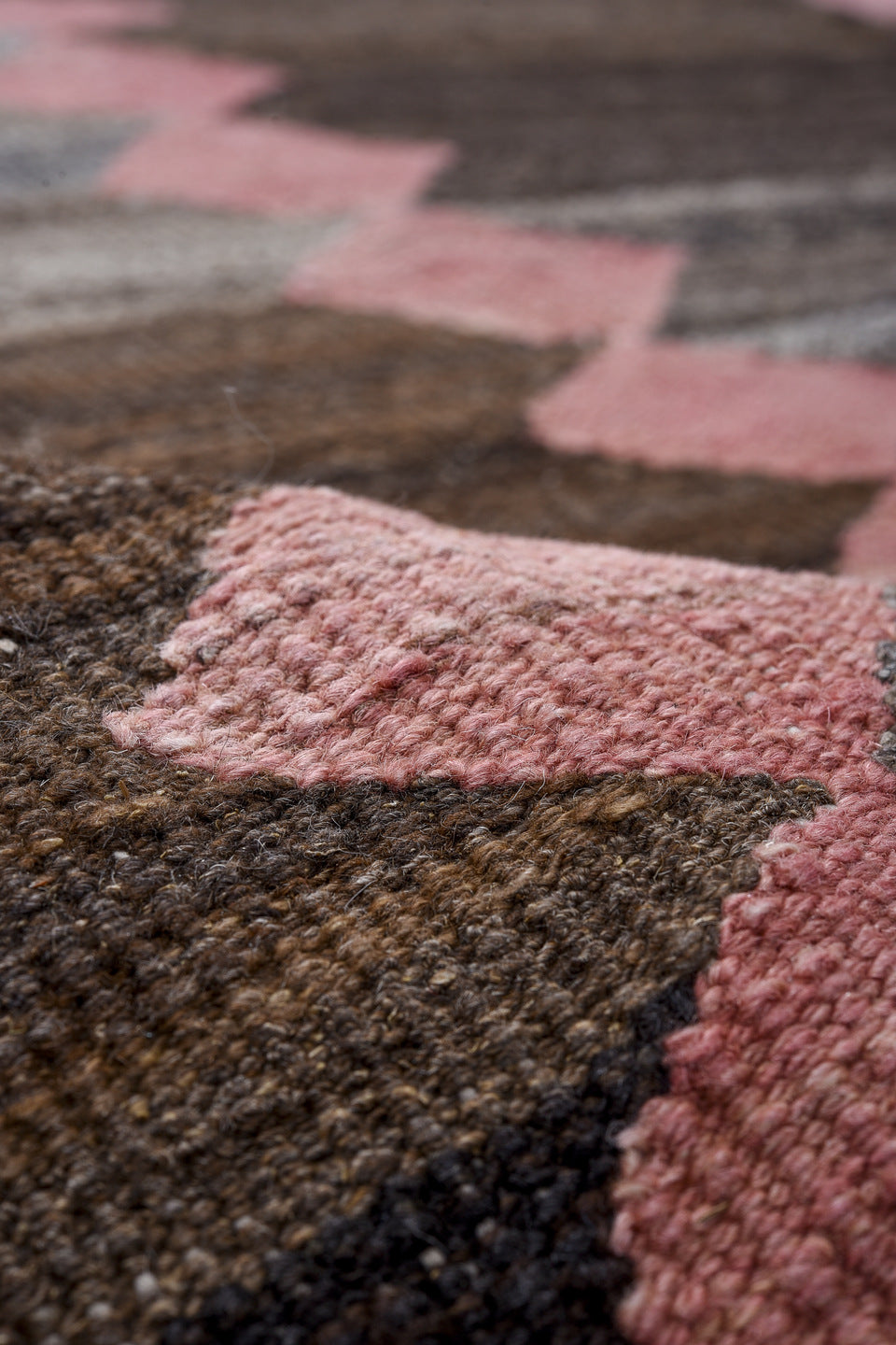 11' x 15' one-of-a-kind handmade vintage Kilim oversize rug. Color palette: taupe, pink, charcoal, brown, gray, ivory, beige