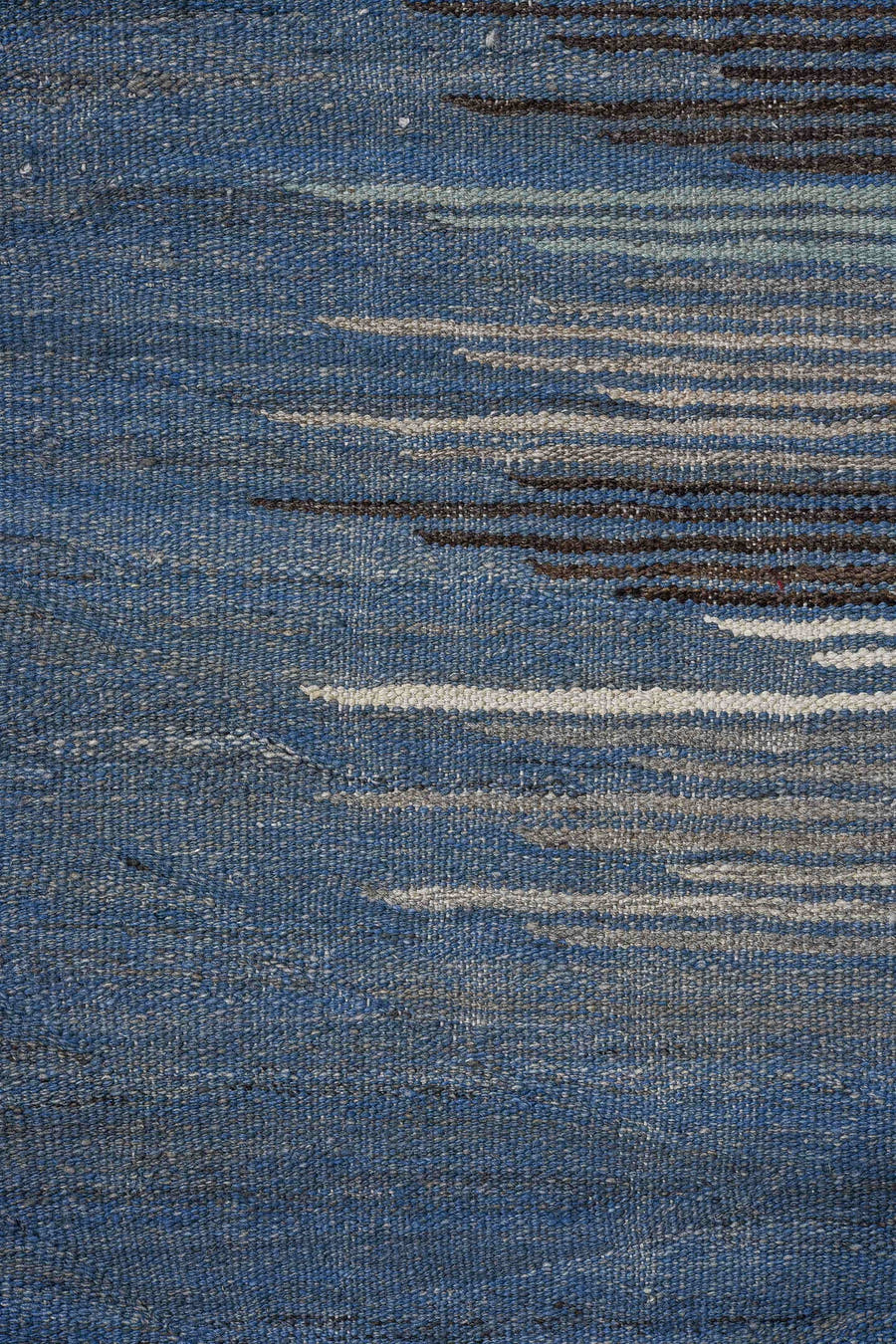 12' x 15' one-of-a-kind handmade vintage Kilim oversize rug. Color palette: blue, charcoal, ivory, crimson, blush, aqua