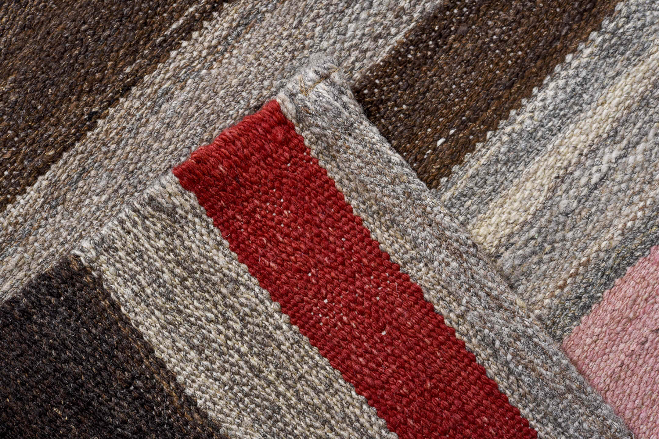 12' x 15' one-of-a-kind handmade vintage Kilim oversize rug. Color palette: blue, charcoal, ivory, crimson, blush, aqua
