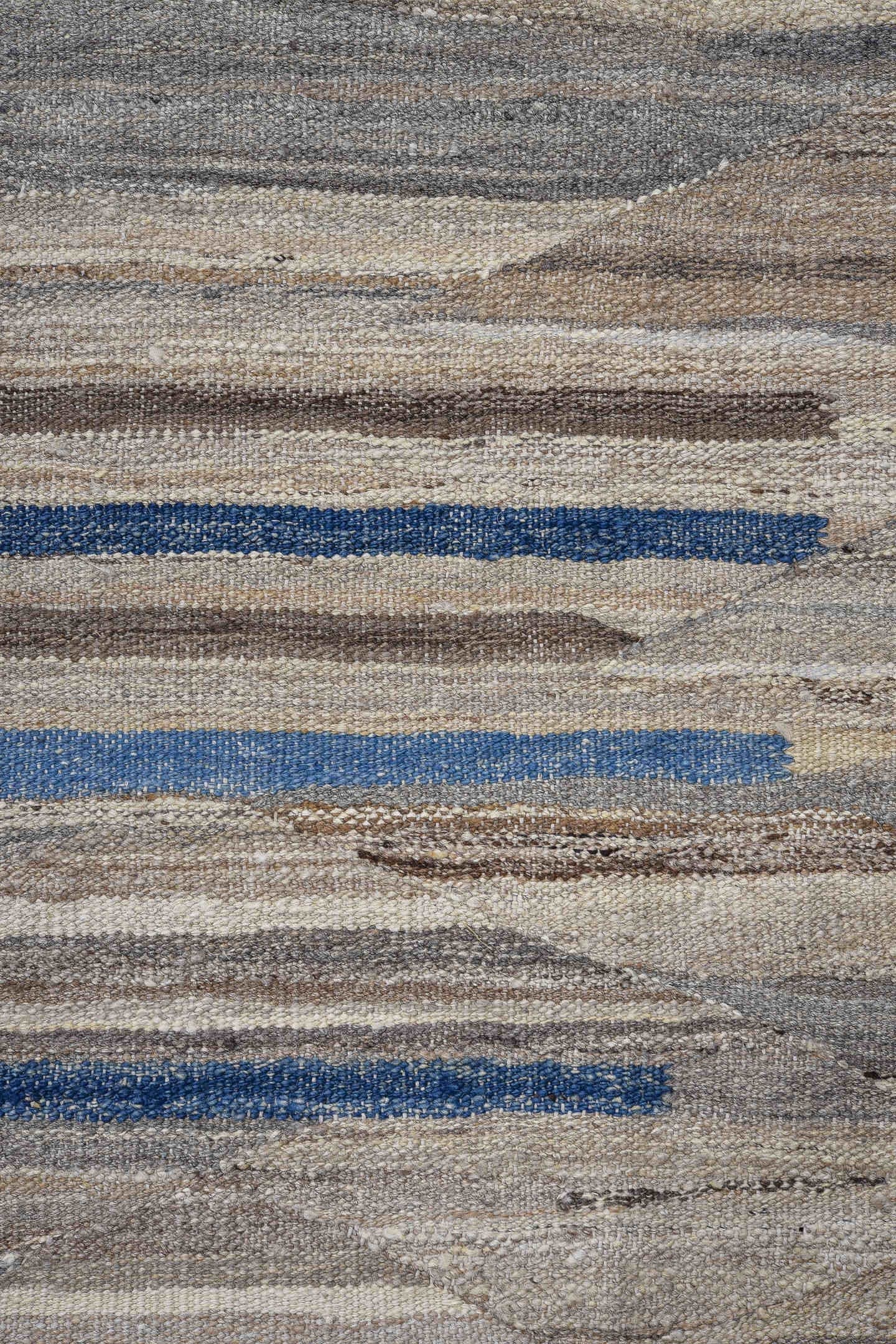 10' x 13' one-of-a-kind handmade vintage Kilim oversize rug. Color palette: ivory, taupe, gray, brown, blue, slate, beige