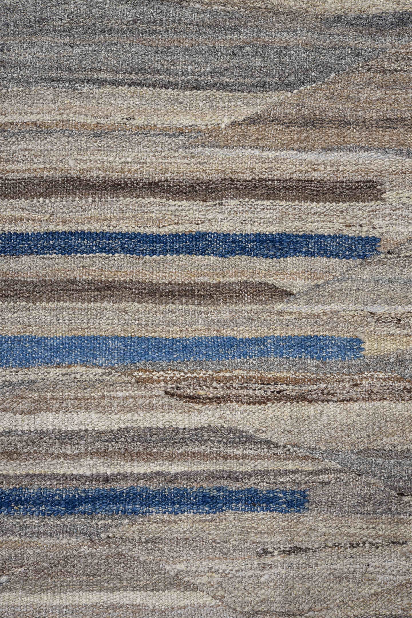 10' x 13' one-of-a-kind handmade vintage Kilim oversize rug. Color palette: ivory, taupe, gray, brown, blue, slate, beige