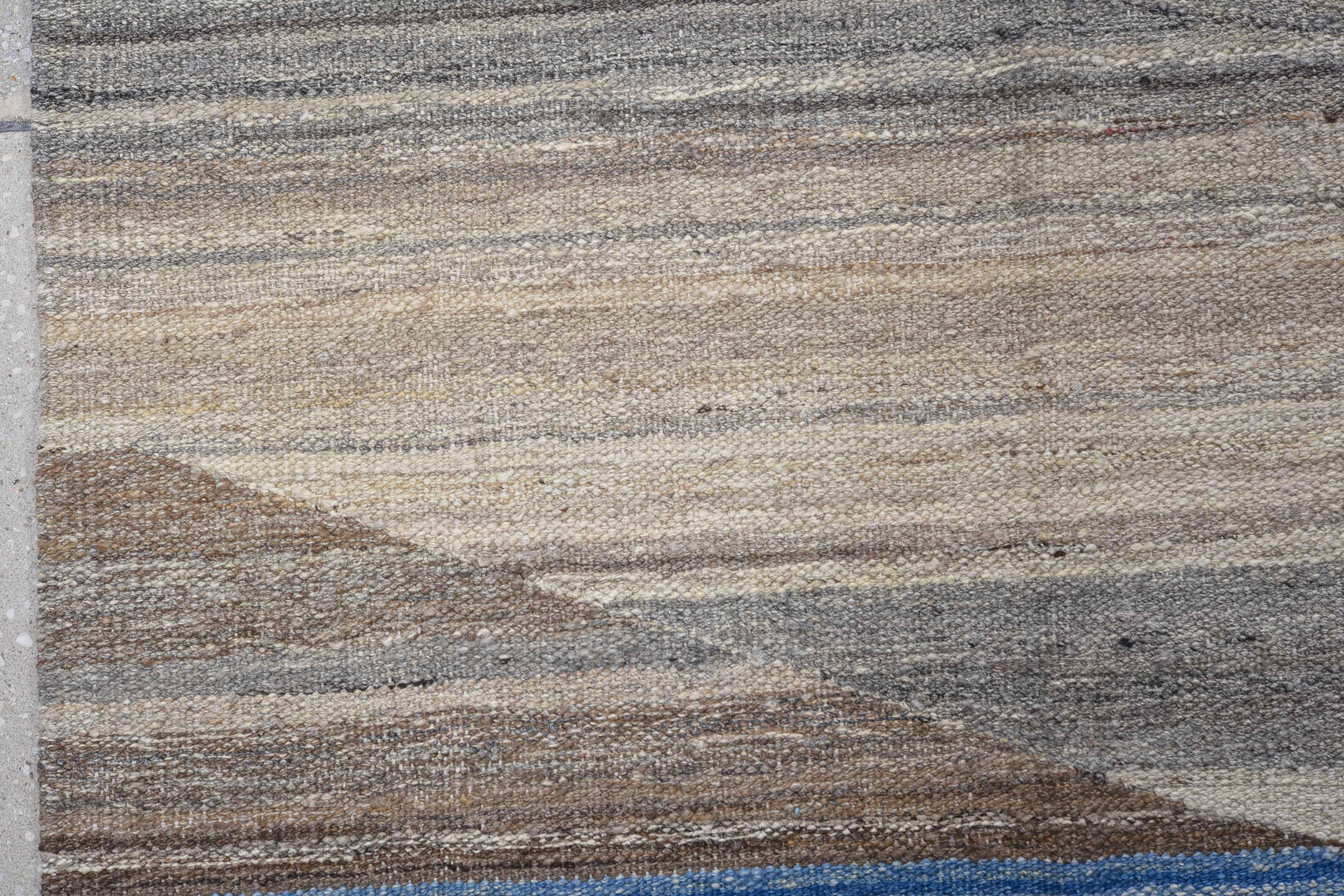 10' x 13' one-of-a-kind handmade vintage Kilim oversize rug. Color palette: ivory, taupe, gray, brown, blue, slate, beige