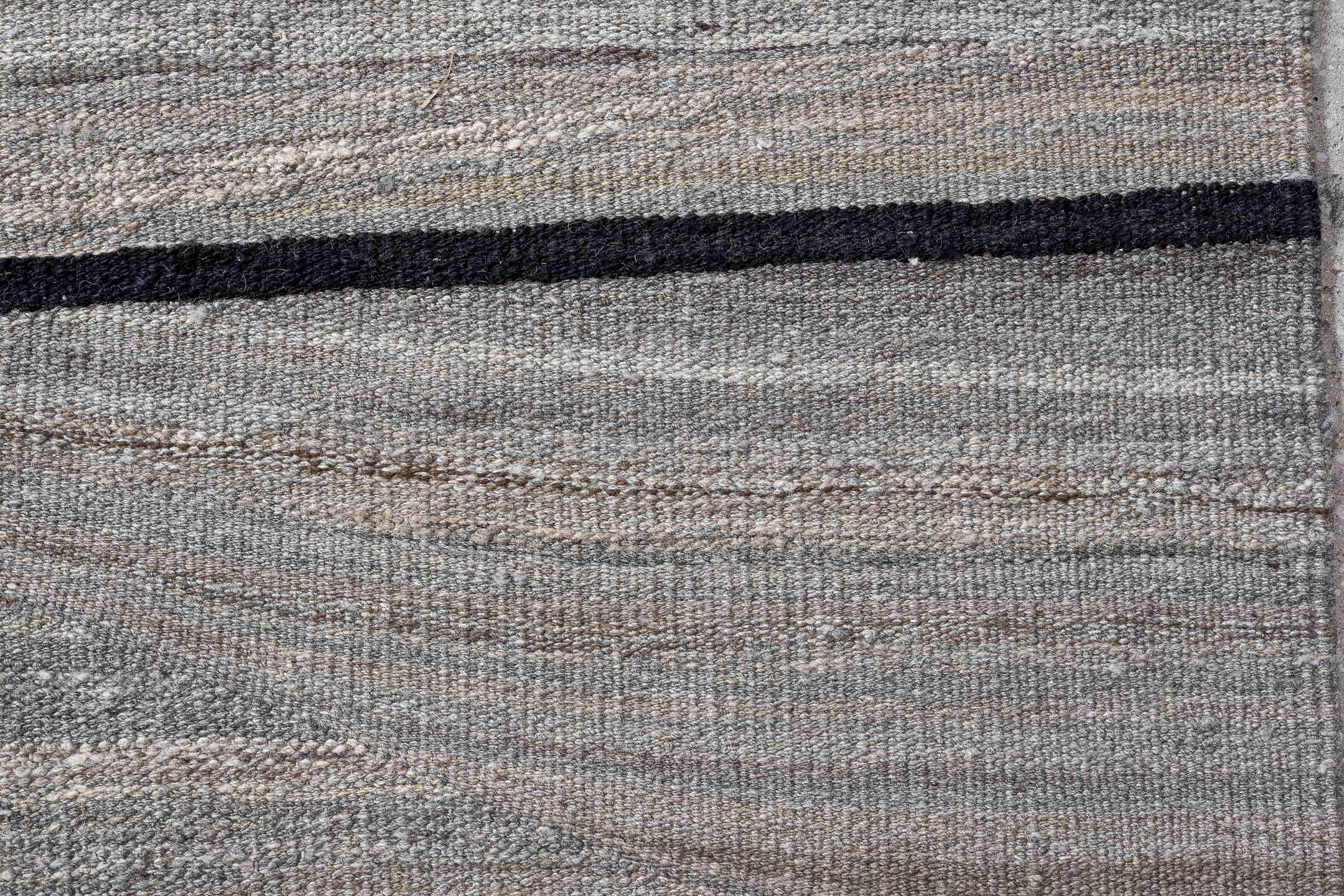 14' x 19' one-of-a-kind handmade vintage Kilim oversize rug. Color palette: ivory, taupe, gray, charcoal, cream, beige