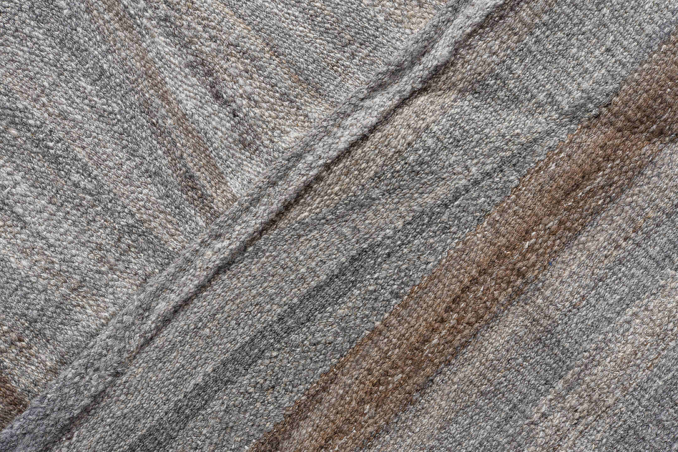 14' x 19' one-of-a-kind handmade vintage Kilim oversize rug. Color palette: ivory, taupe, gray, charcoal, cream, beige