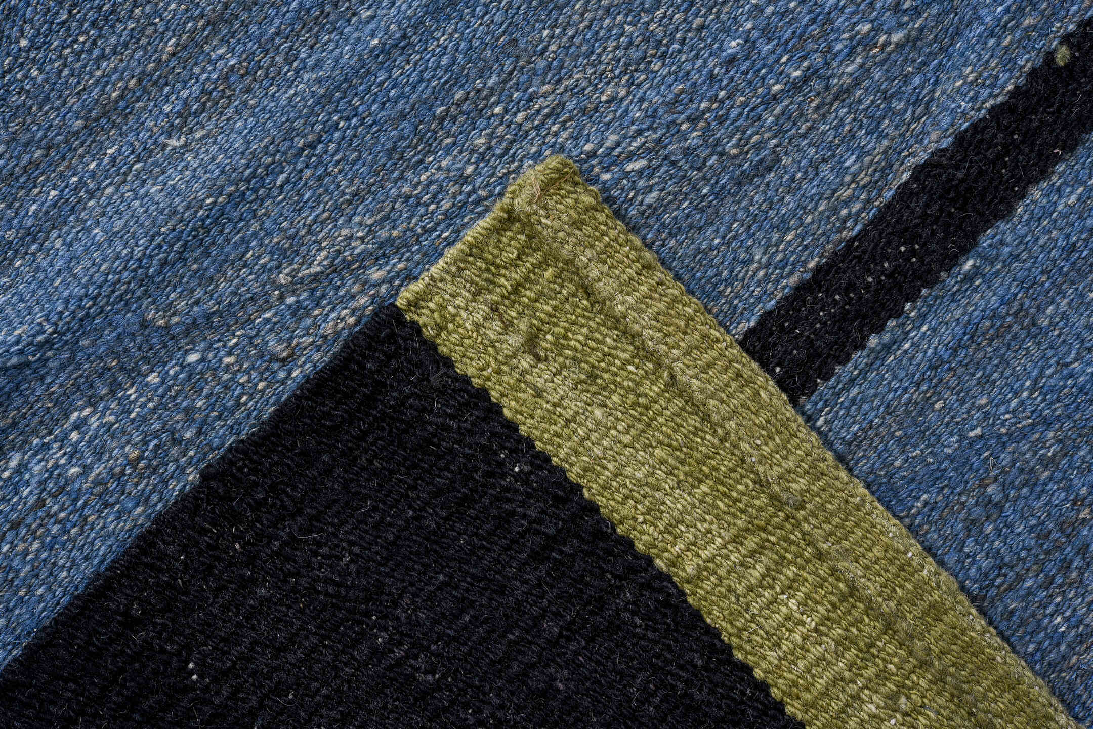 9' x 13' one-of-a-kind handmade vintage Kilim large size rug. Color palette: blue, navy, olive, ivory, black, blush, green