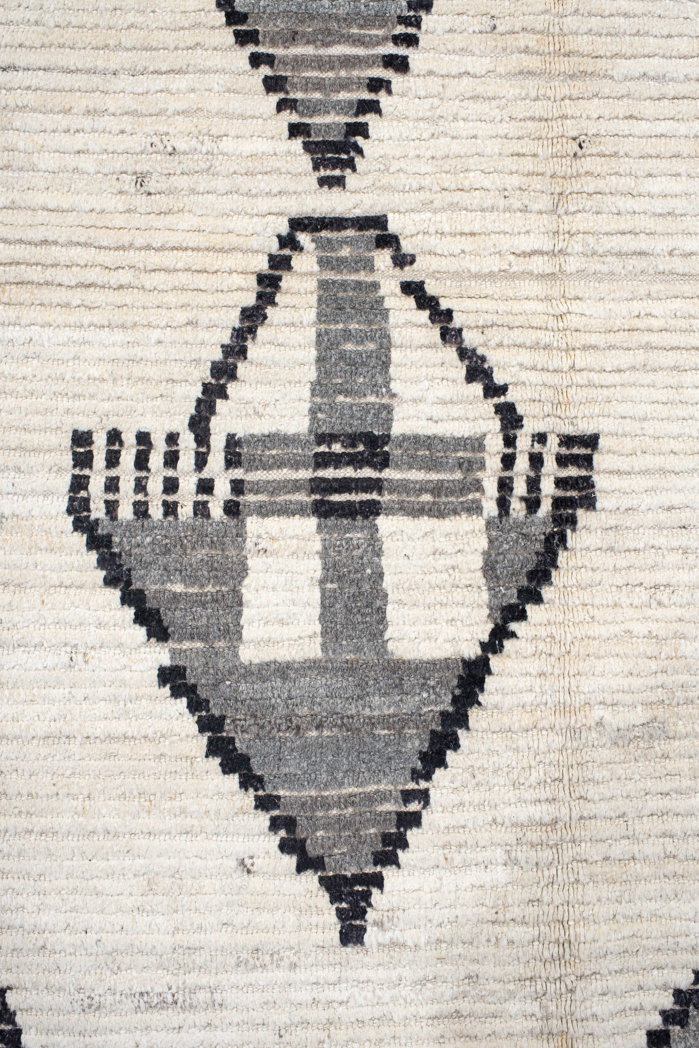 13' x 17' one-of-a-kind handmade vintage Tulu oversize rug. Color palette: ivory, charcoal, gray, black