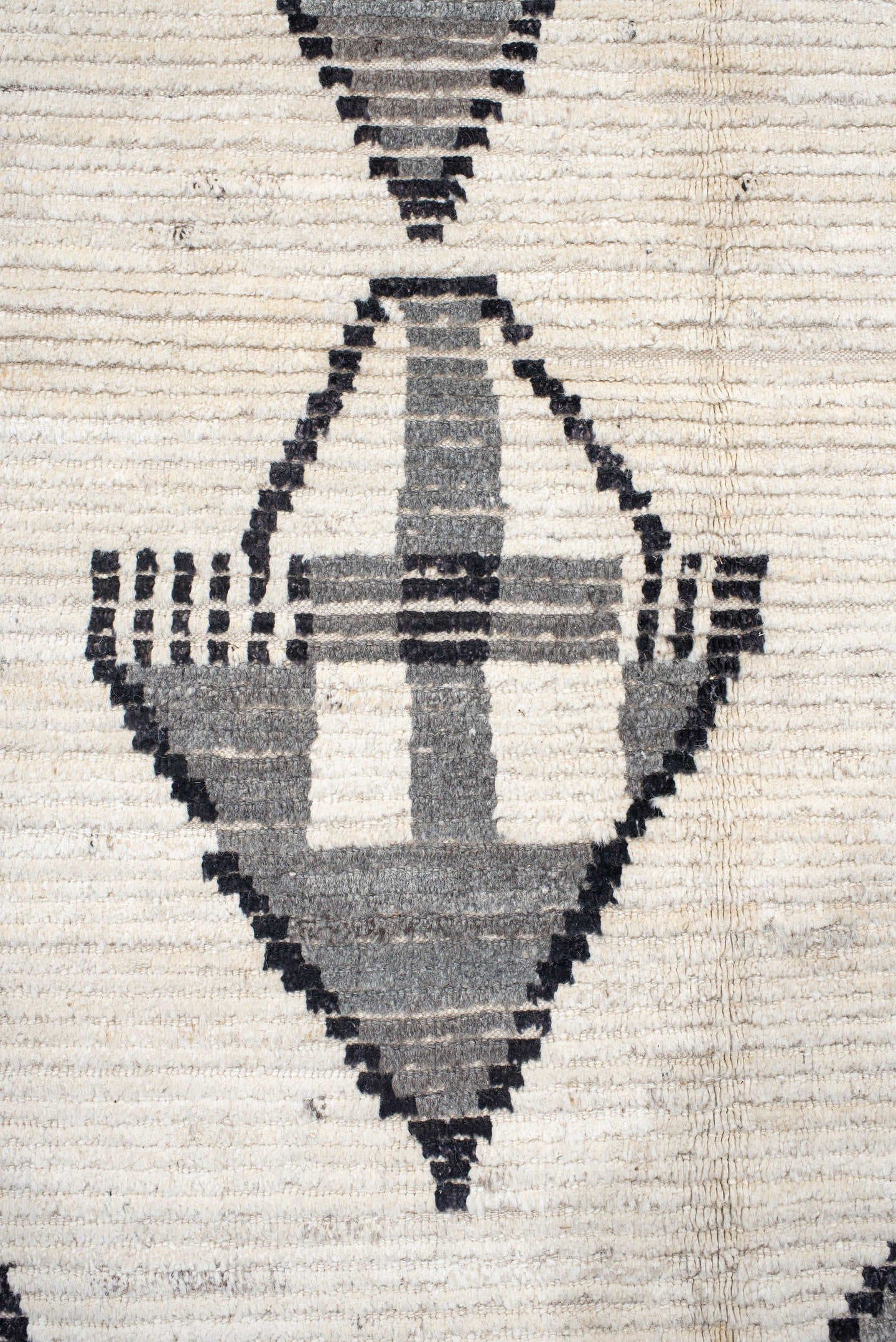 13' x 17' one-of-a-kind handmade vintage Tulu oversize rug. Color palette: ivory, charcoal, gray, black