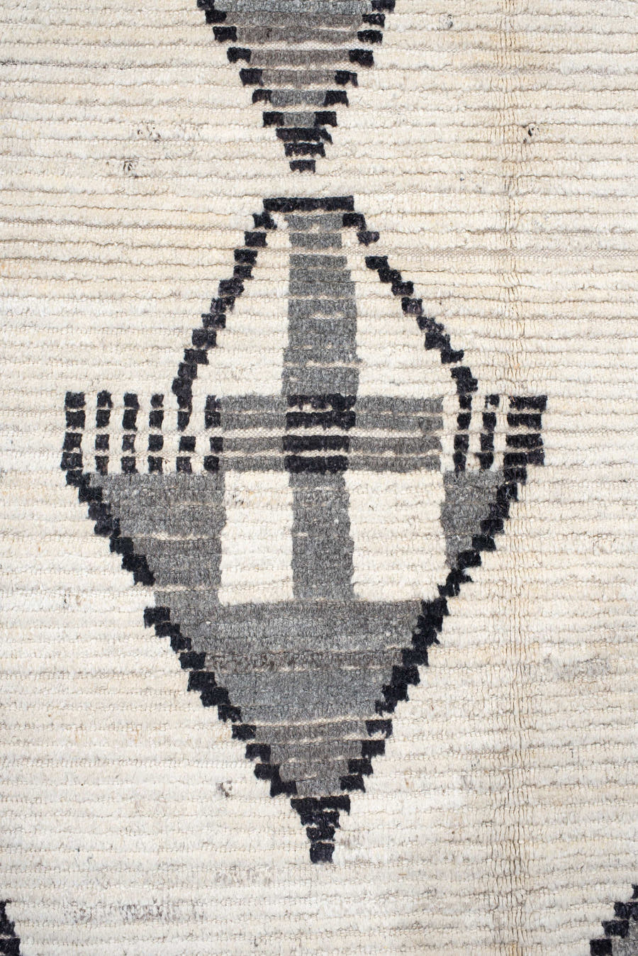 13' x 17' one-of-a-kind handmade vintage Tulu oversize rug. Color palette: ivory, charcoal, gray, black