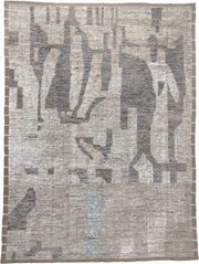 10' x 14' one-of-a-kind handmade vintage Tulu large size rug. Color palette: taupe, ivory, gray, charcoal, cream, pale blue