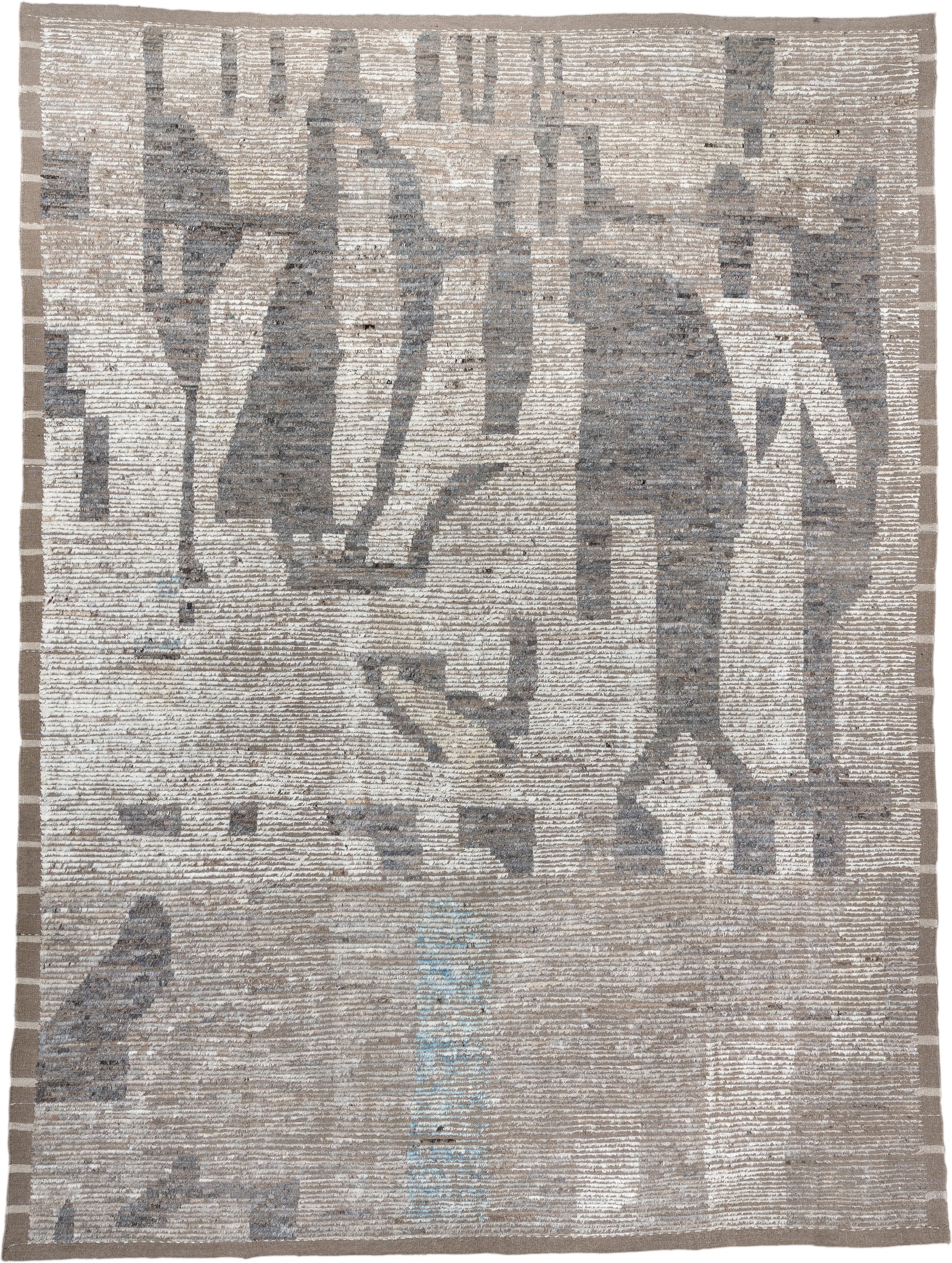10' x 14' one-of-a-kind handmade vintage Tulu large size rug. Color palette: taupe, ivory, gray, charcoal, cream, pale blue