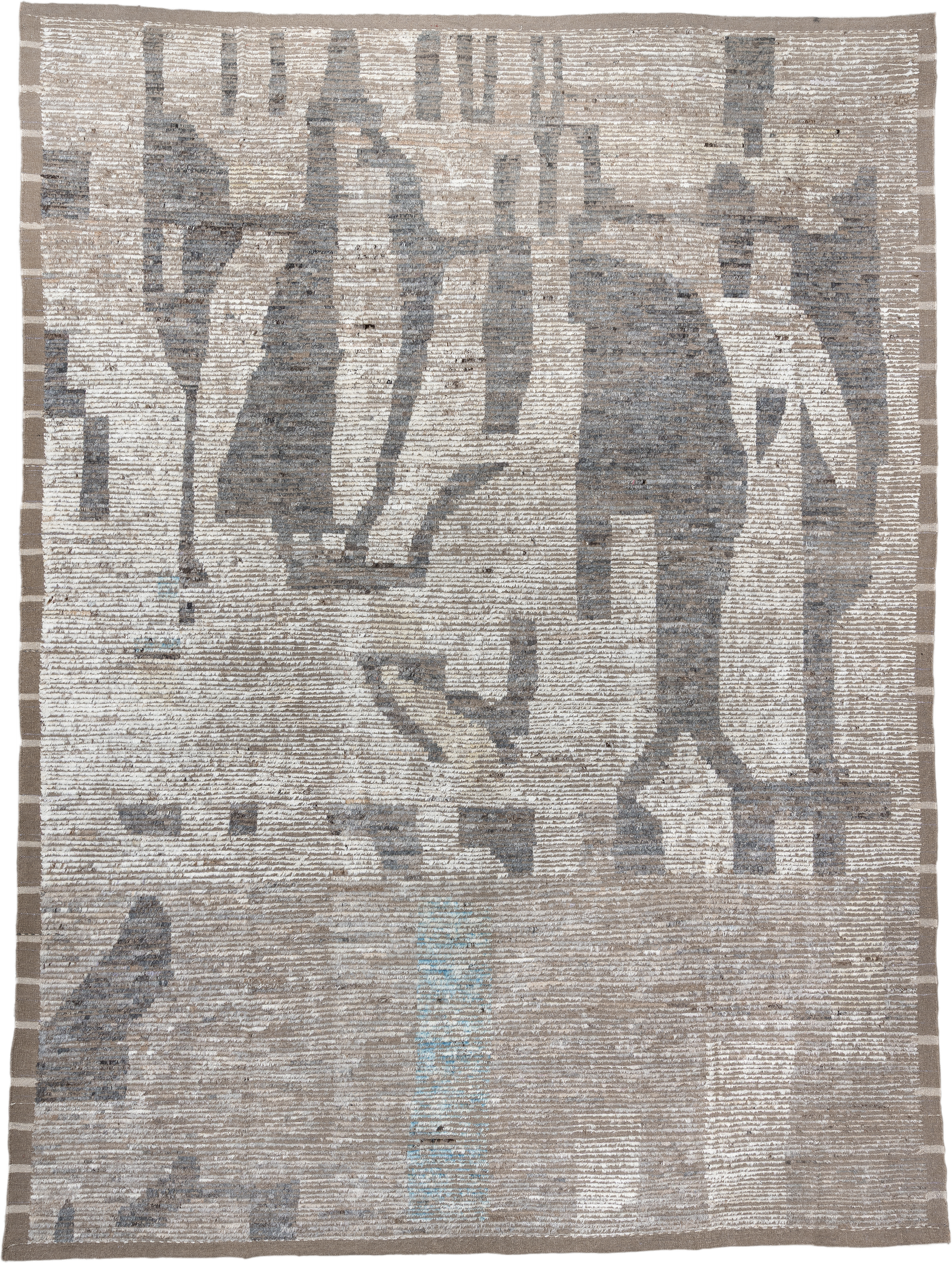 10' x 14' one-of-a-kind handmade vintage Tulu large size rug. Color palette: taupe, ivory, gray, charcoal, cream, pale blue