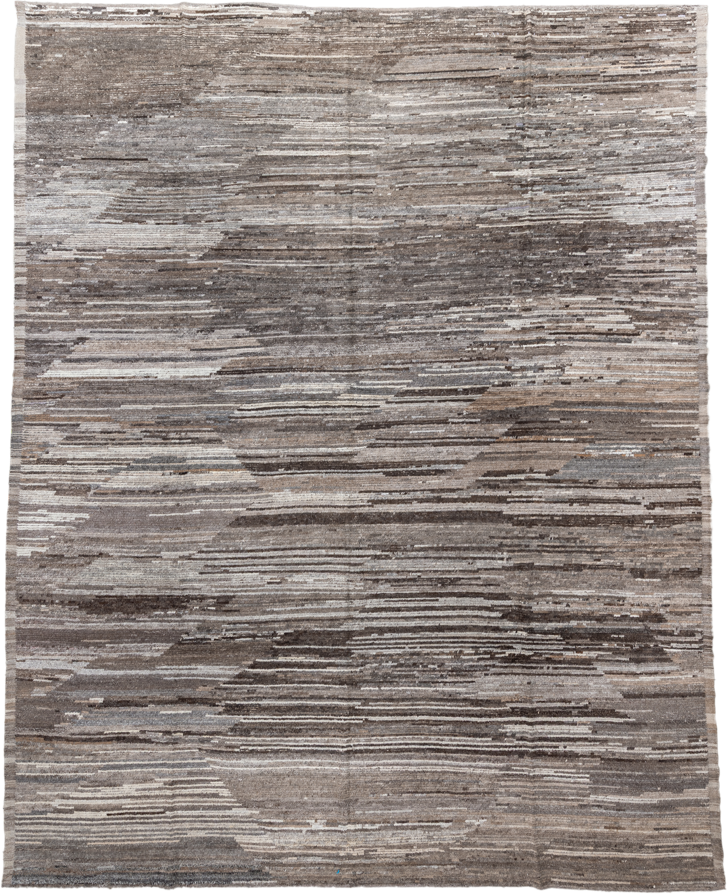 12' x 15' one-of-a-kind handmade vintage Tulu oversize rug. Color palette: taupe, ivory, gray, charcoal, greige, stone