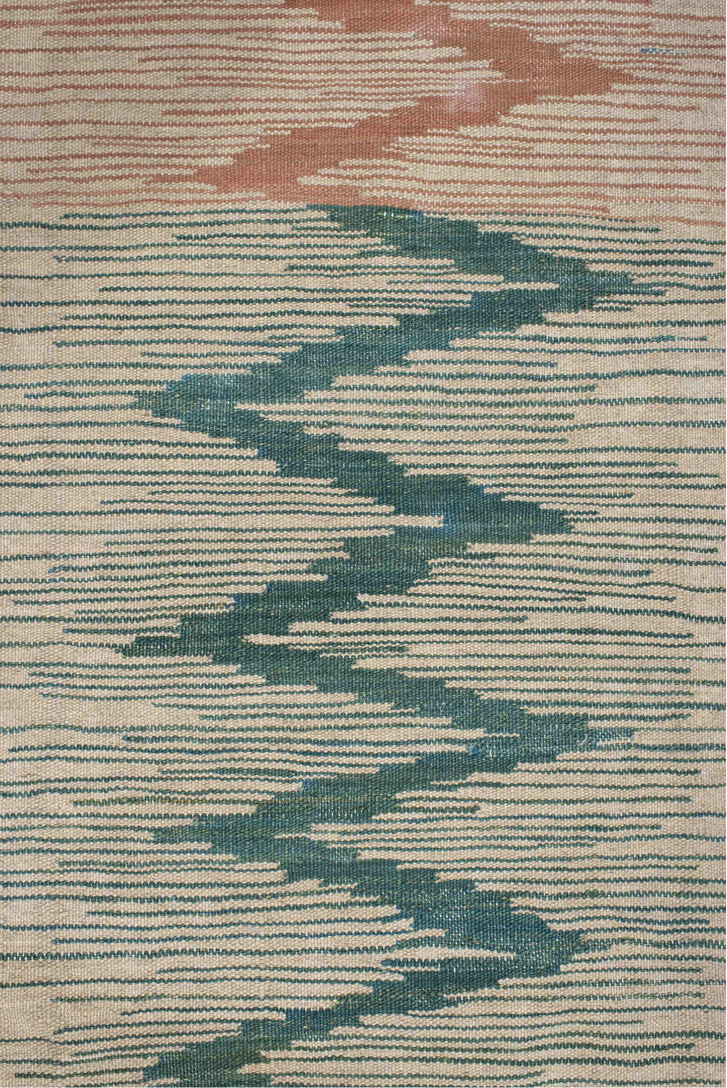 2' x 9' one-of-a-kind handmade vintage Kilim runner rug. Color palette: ivory, sky blue, teal, blush, terra cotta, sand