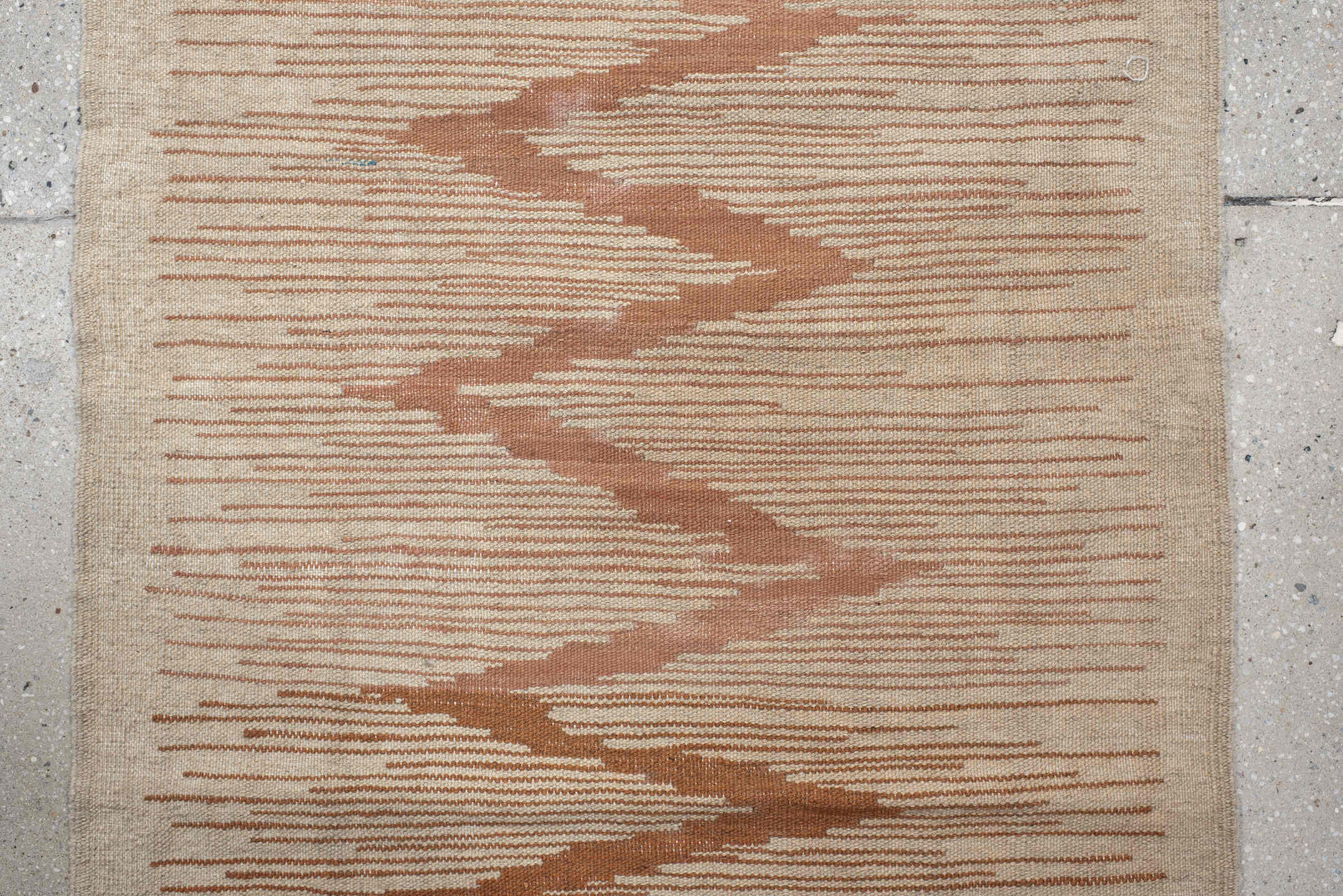 2' x 9' one-of-a-kind handmade vintage Kilim runner rug. Color palette: gray, off-white, blue, pink, brown, light gray