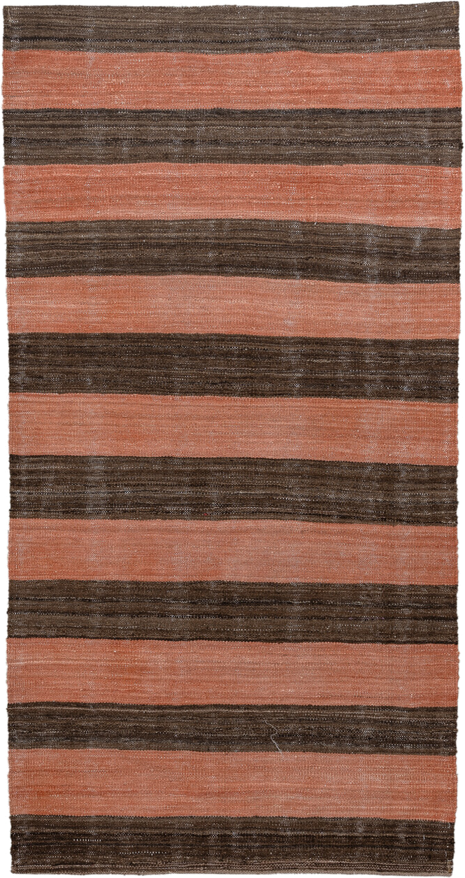 3' x 6' one-of-a-kind handmade vintage Kilim small size rug. Color palette: terra cotta, brown, taupe, terracotta, beige