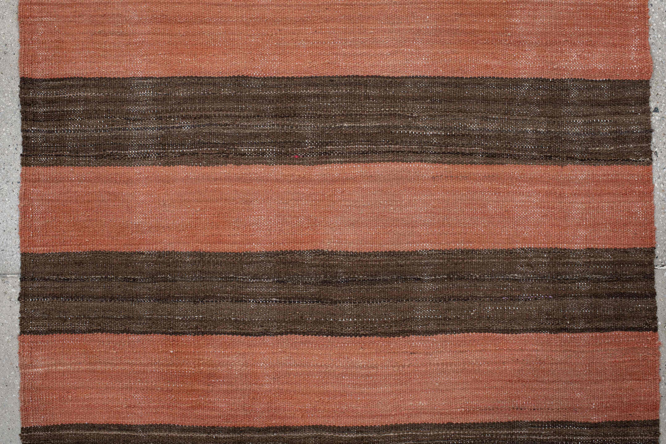 3' x 6' one-of-a-kind handmade vintage Kilim small size rug. Color palette: terra cotta, brown, taupe, terracotta, beige