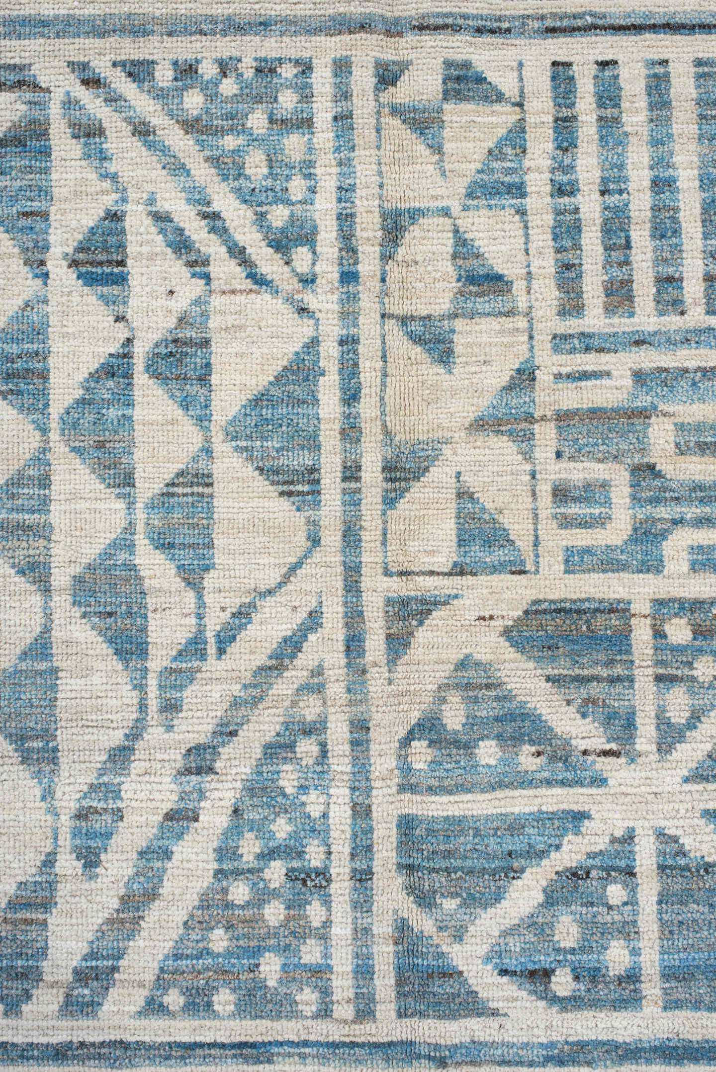 13' x 17' one-of-a-kind handmade vintage Tulu oversize rug. Color palette: ivory, sky blue, pale blue, light blue