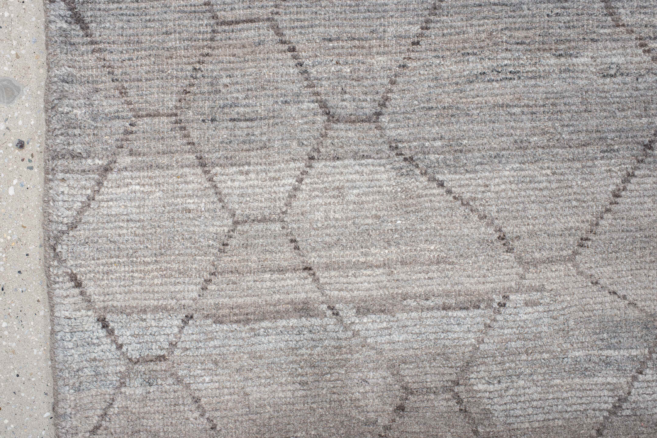 18' x 21' one-of-a-kind handmade vintage Tulu oversize rug. Color palette: gray, light gray, off-white, pink, silver