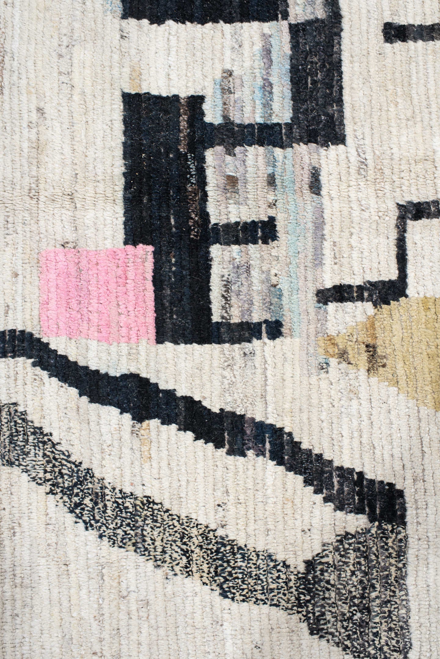 15' x 11' one-of-a-kind handmade vintage Tulu oversize rug. Color palette: ivory, black, sky_blue, blush, pale_gold, gray
