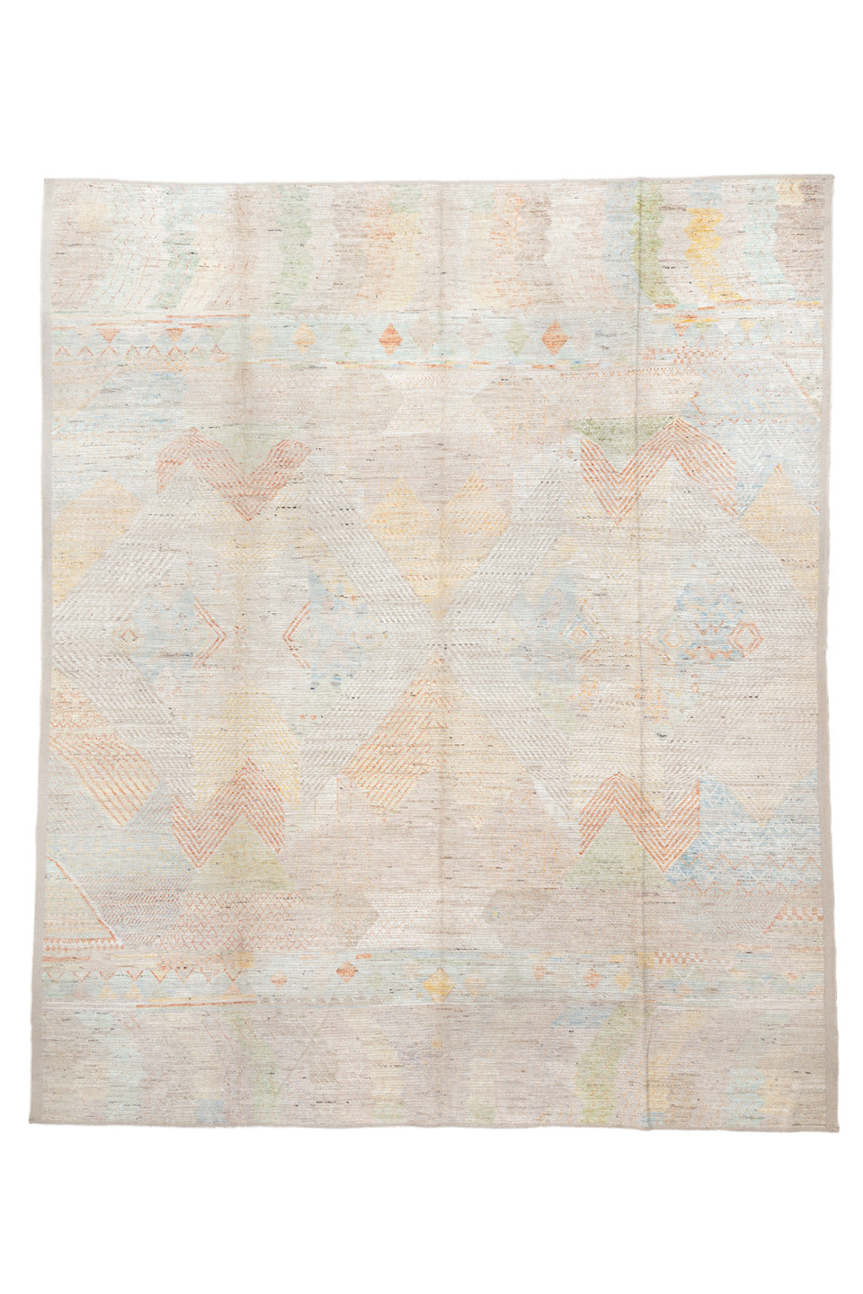 13' x 16' one-of-a-kind handmade vintage Tulu oversize rug. Color palette: antiquewhite, beige, brown, dark gray, gainsboro