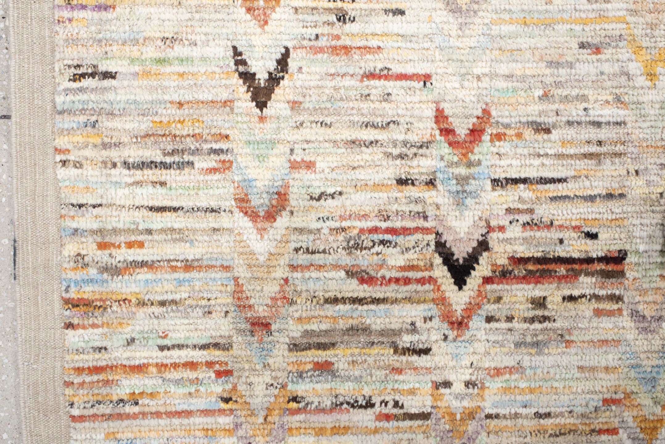 13' x 19' one-of-a-kind handmade vintage Tulu oversize rug. Color palette: ivory, cream, taupe, peach, sky_blue, charcoal