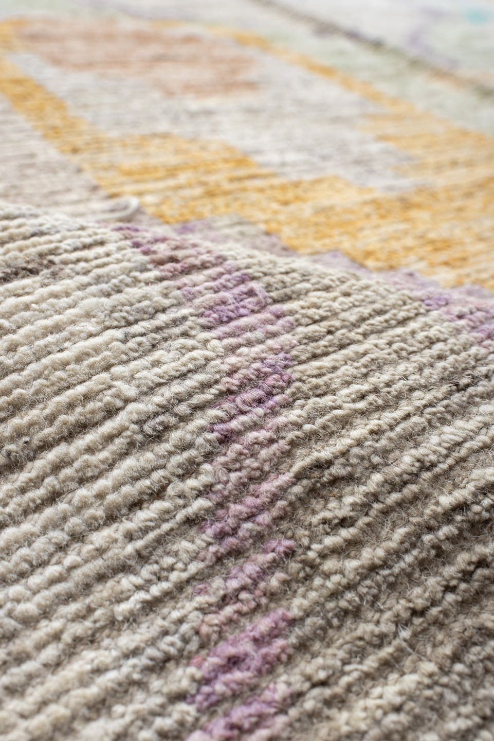 13' x 17' one-of-a-kind handmade vintage Tulu oversize rug. Color palette: ivory, aqua, lavender, pale_gold, coral, sage