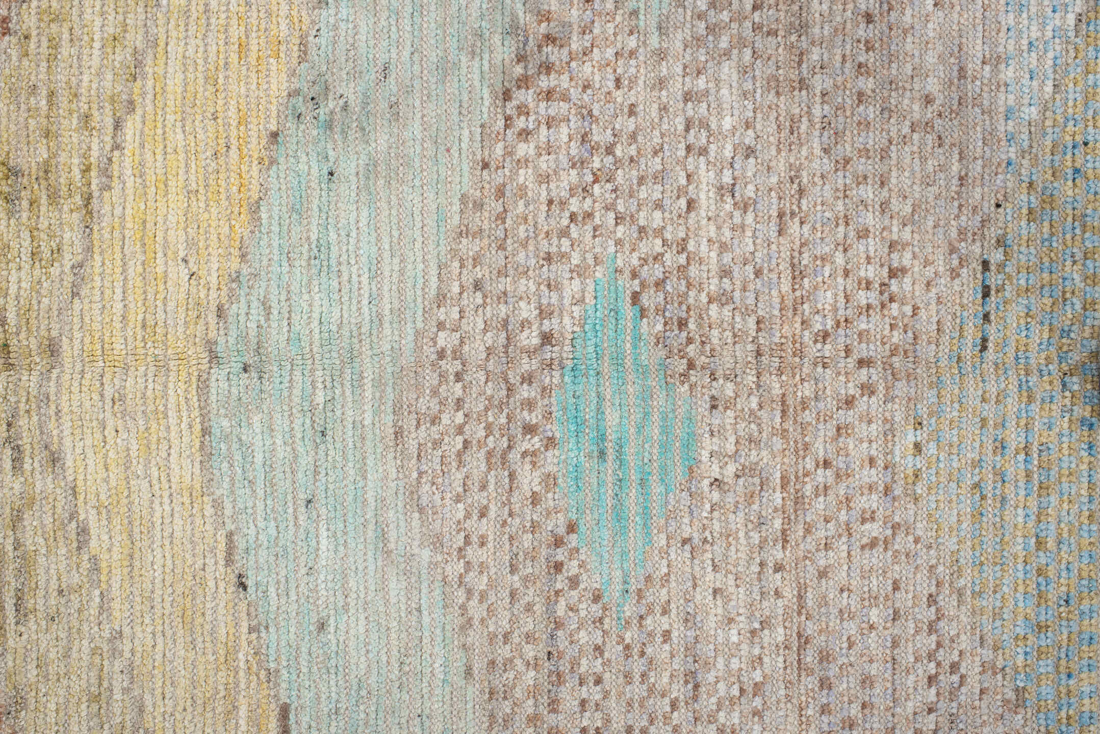 9' x 13' one-of-a-kind handmade vintage Tulu large size rug. Color palette: off-white, gray, light gray, orange, blue, green