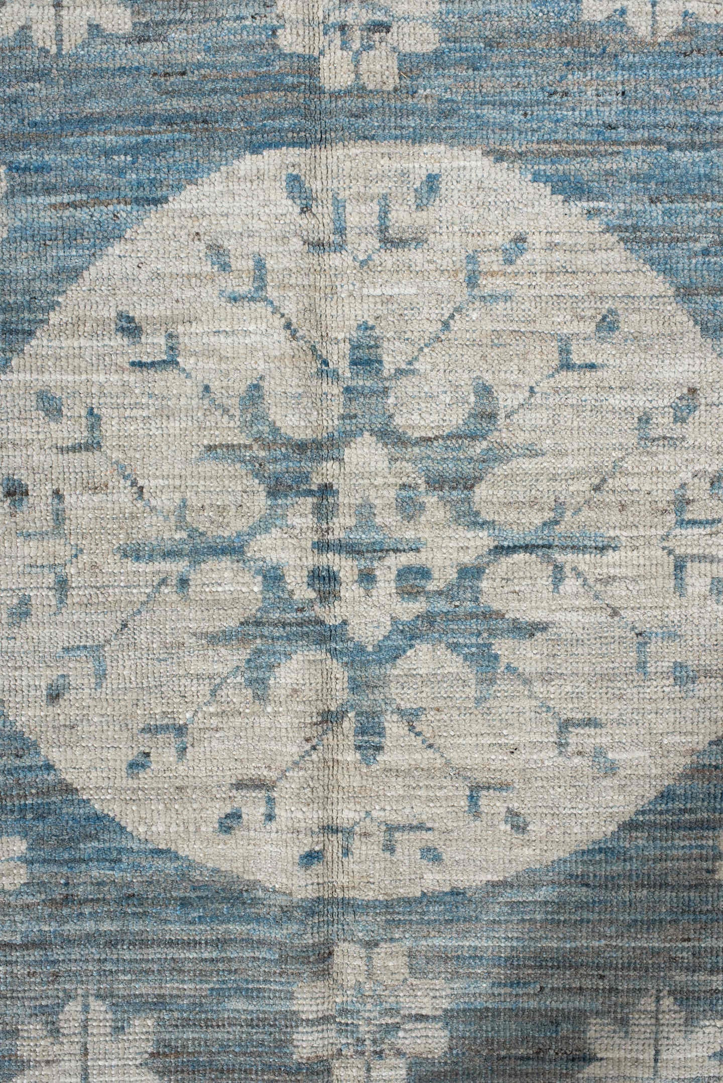 9' x 11' one-of-a-kind handmade vintage Khotan large size rug. Color palette: sky blue, ivory, slate, cream, light blue