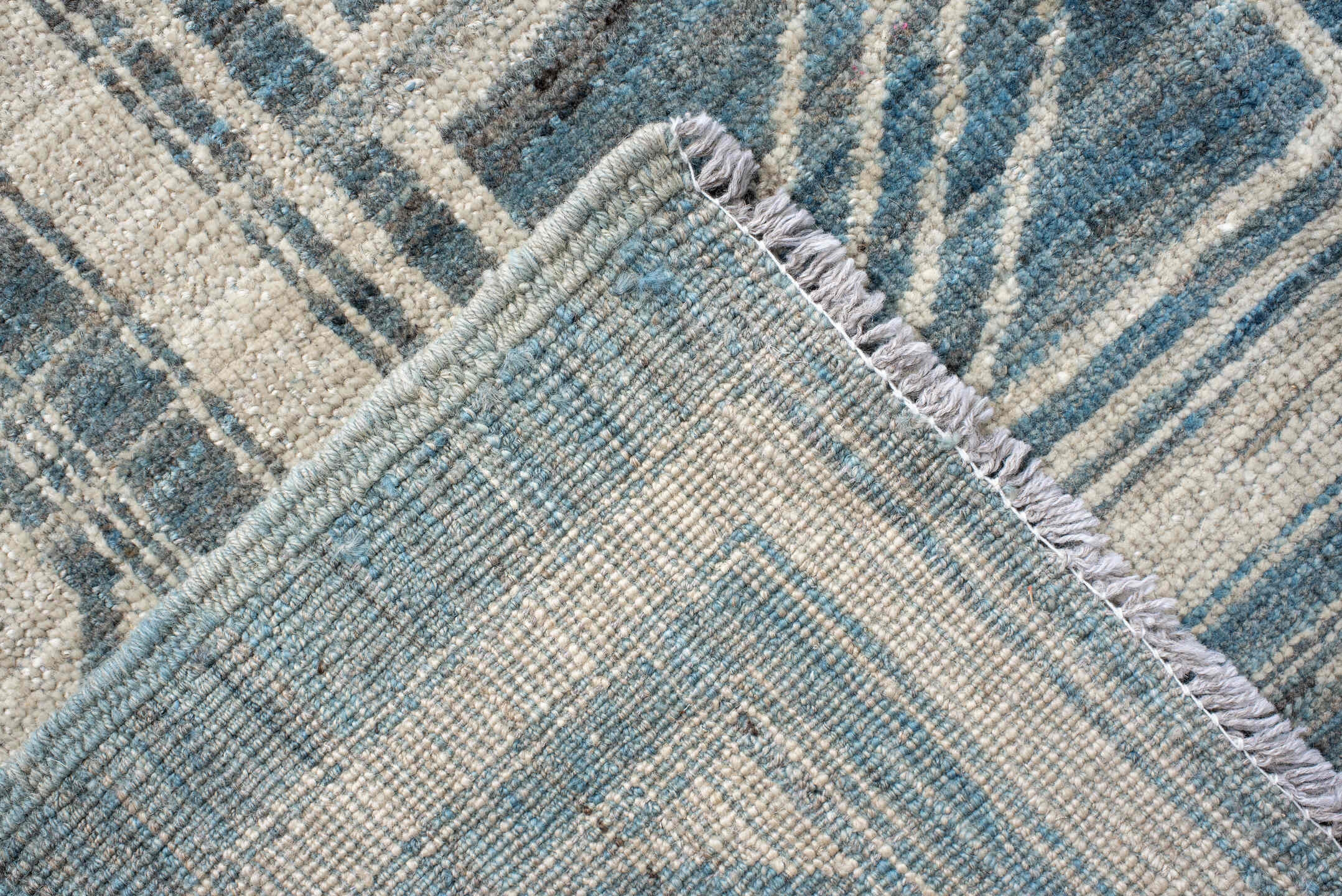 9' x 11' one-of-a-kind handmade vintage Khotan large size rug. Color palette: sky blue, ivory, slate, cream, light blue