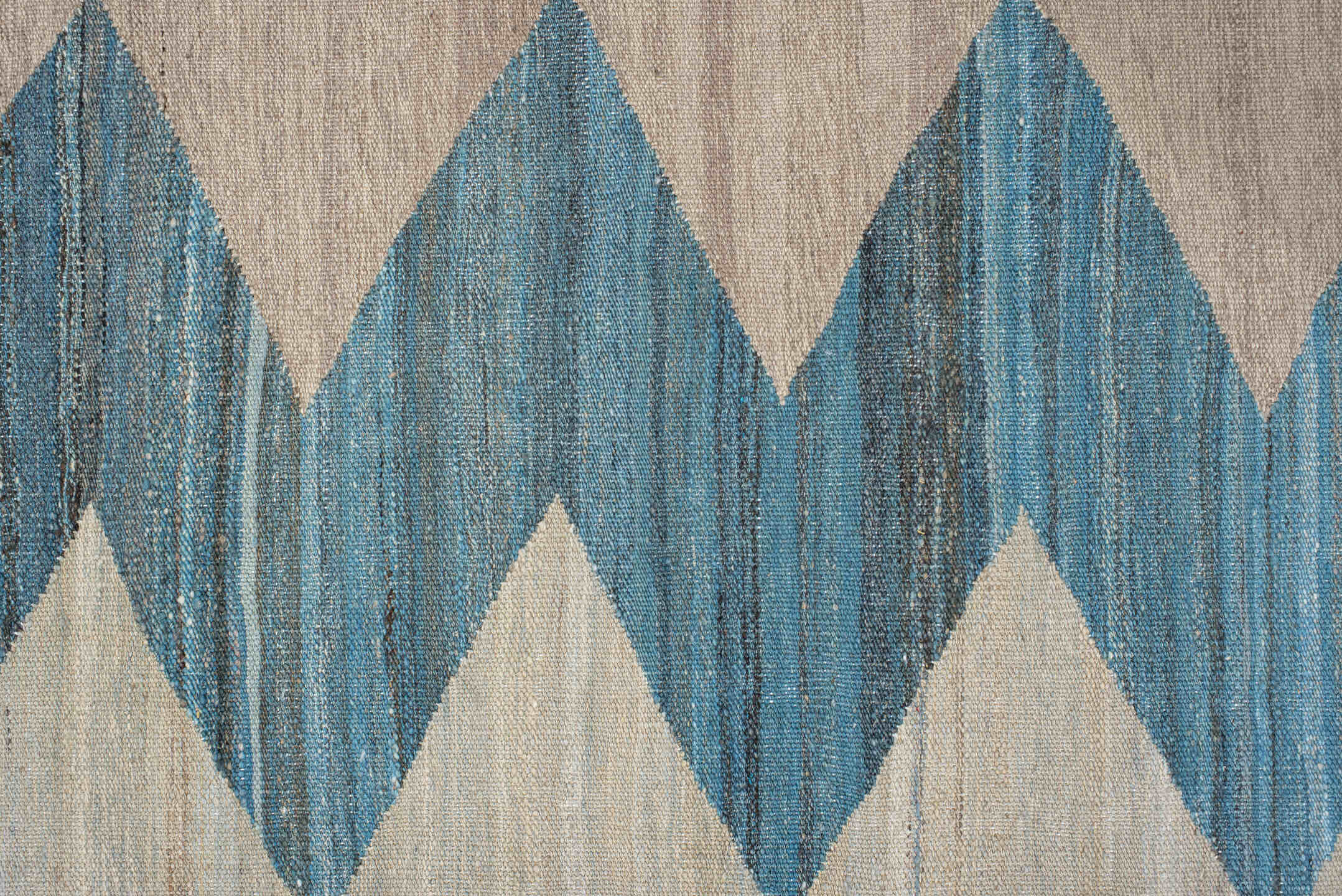 2' x 6' one-of-a-kind handmade vintage Kilim runner rug. Color palette: gray, light blue, light gray, blue, off-white, black