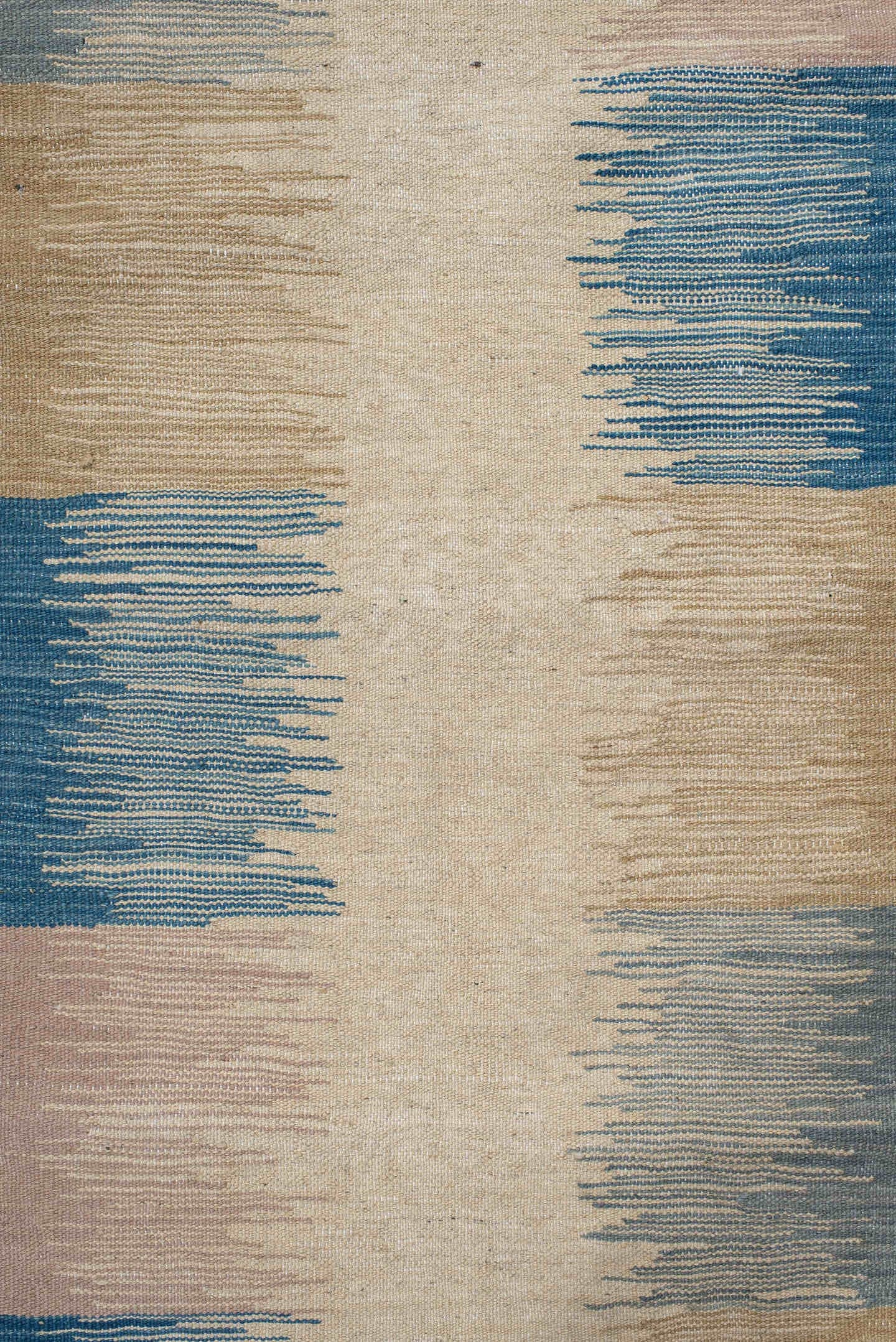 2' x 8' one-of-a-kind handmade vintage Kilim runner rug. Color palette: ivory, blue, sand, blush, pale_gray, beige, pink