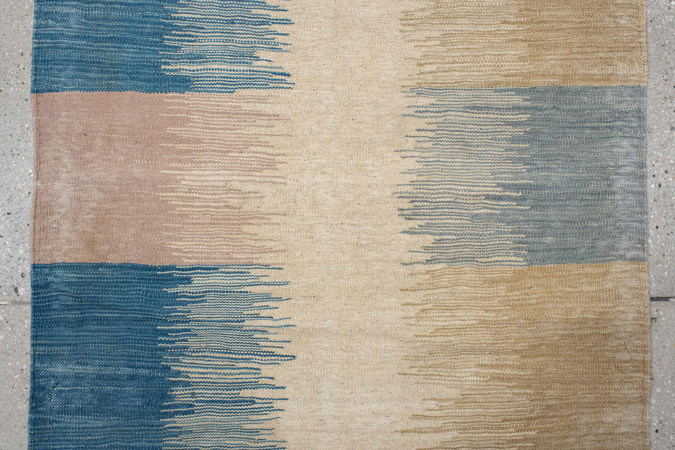 2' x 8' one-of-a-kind handmade vintage Kilim runner rug. Color palette: ivory, blue, sand, blush, pale_gray, beige, pink