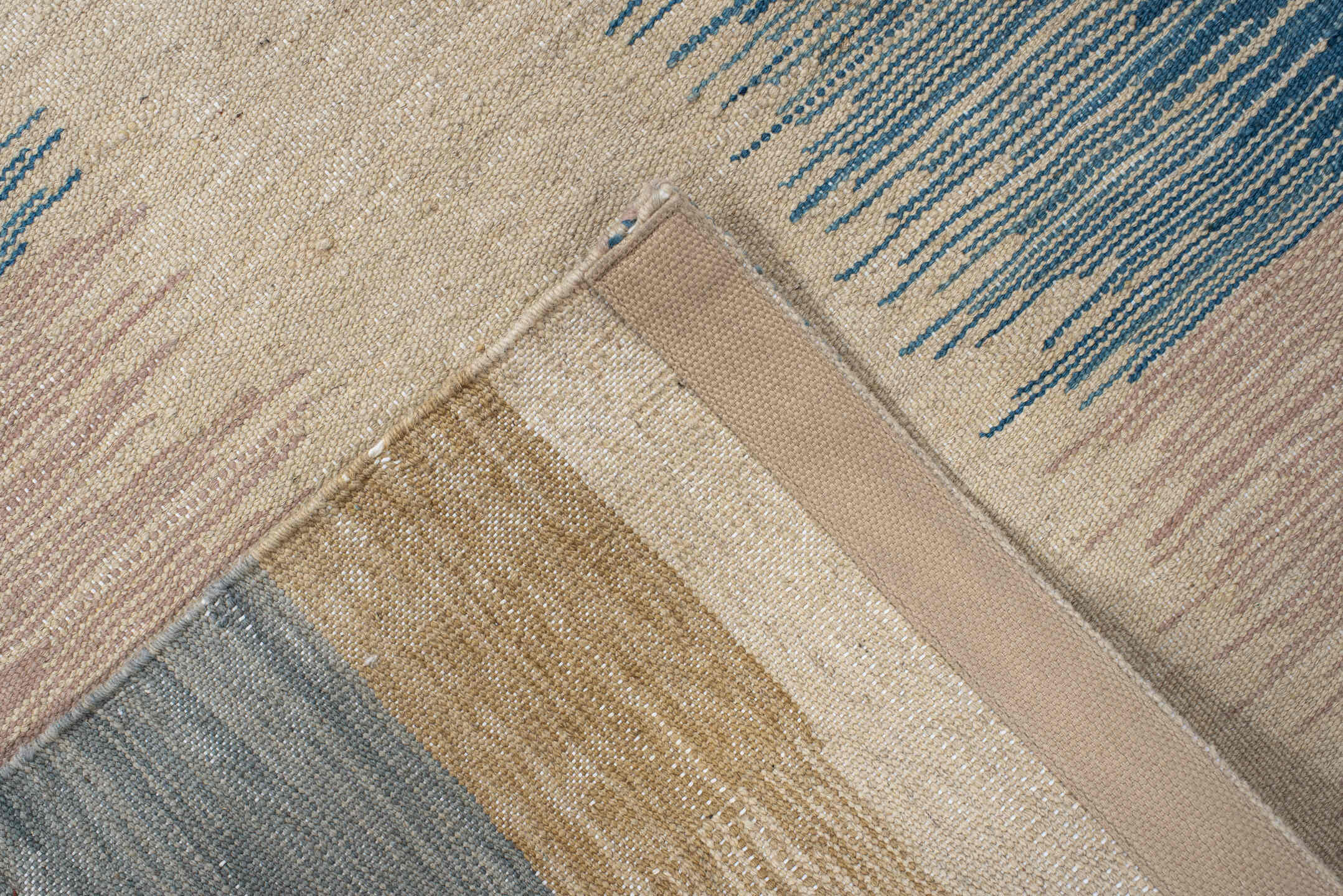 2' x 8' one-of-a-kind handmade vintage Kilim runner rug. Color palette: ivory, blue, sand, blush, pale_gray, beige, pink