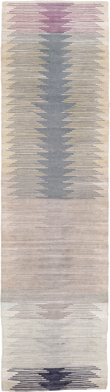 2' x 9' one-of-a-kind handmade vintage Kilim runner rug. Color palette: ivory, taupe, slate, lavender, charcoal, beige, gray