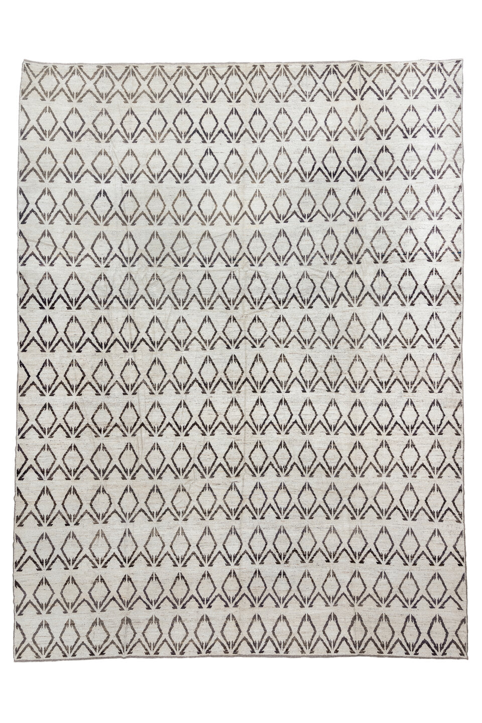 14' x 19' one-of-a-kind handmade vintage Tulu oversize rug. Color palette: black, dark gray, gainsboro, gray, light gray