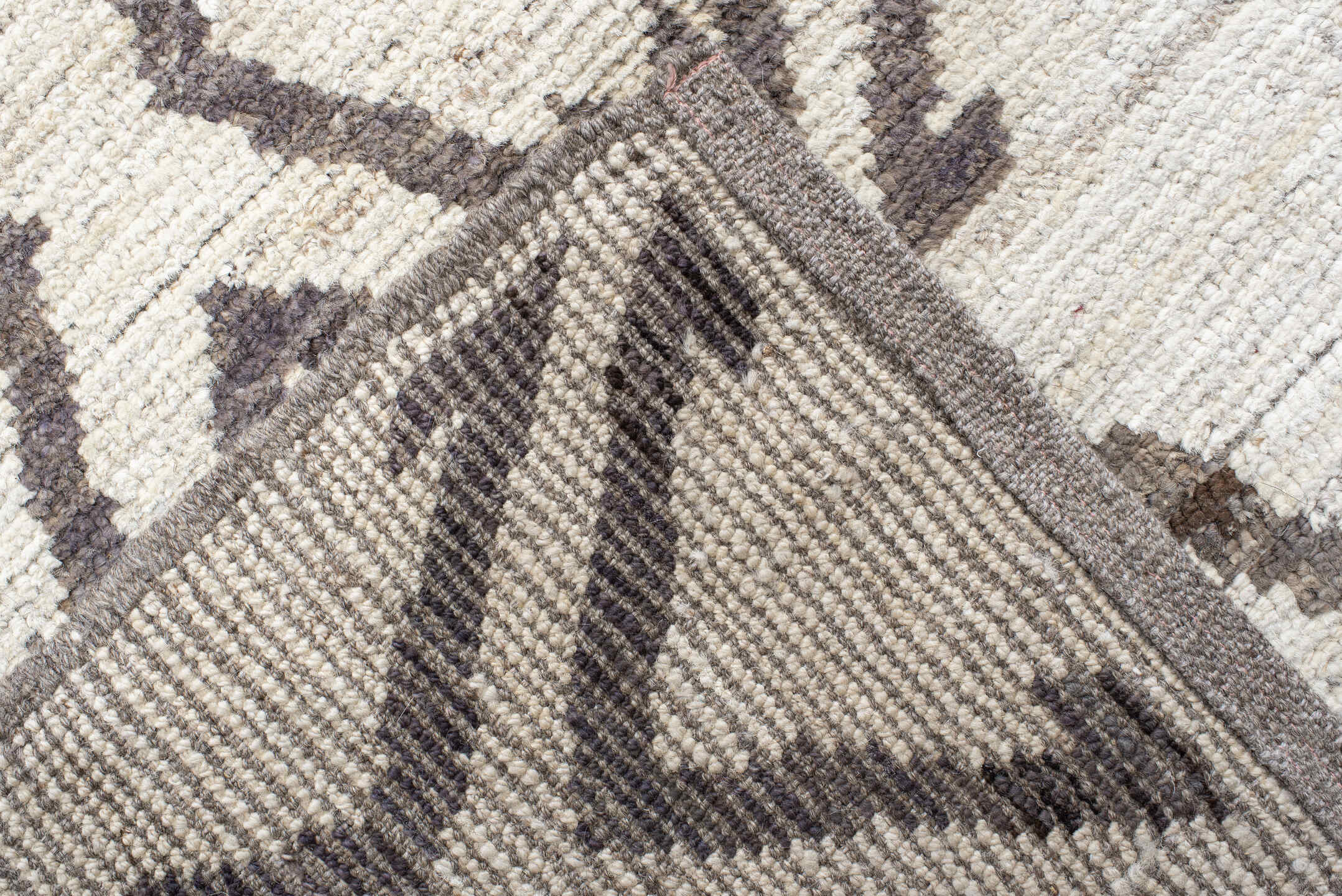 14' x 19' one-of-a-kind handmade vintage Tulu oversize rug. Color palette: ivory, charcoal, taupe, gray, black, beige