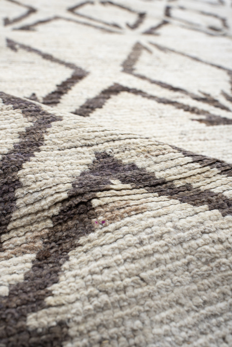 14' x 19' one-of-a-kind handmade vintage Tulu oversize rug. Color palette: ivory, charcoal, taupe, gray, black, beige